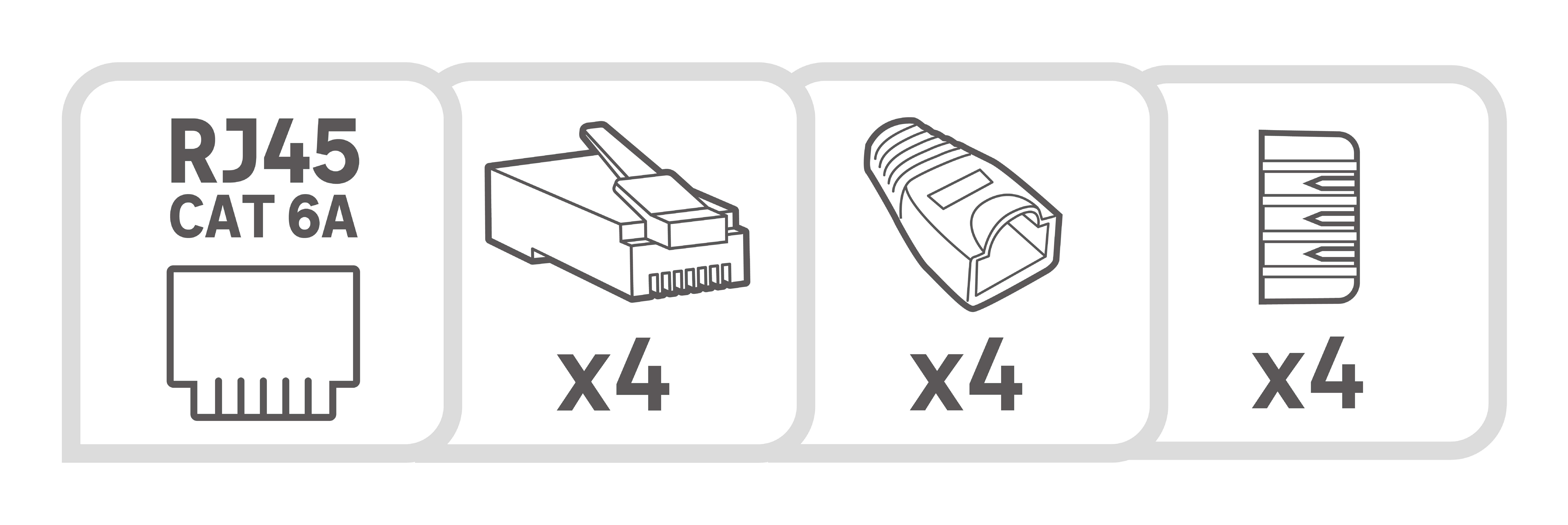 Lot de 4 fiches ethernet + manchons RJ45, CAT6A, Lexman - 5