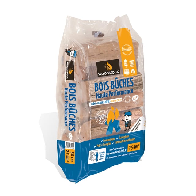 Bûches WOODSTOCK, sac 25 Dm3, L30, Feuillus