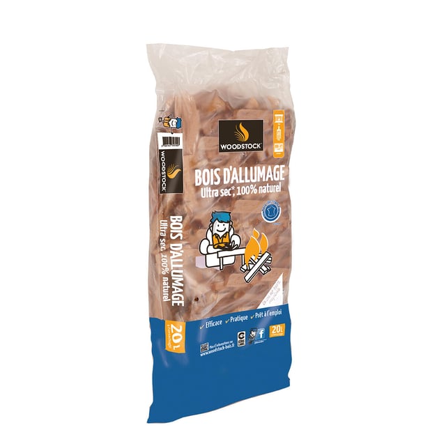 Bois d'allumage WOODSTOCK, sac 20 litres, L10