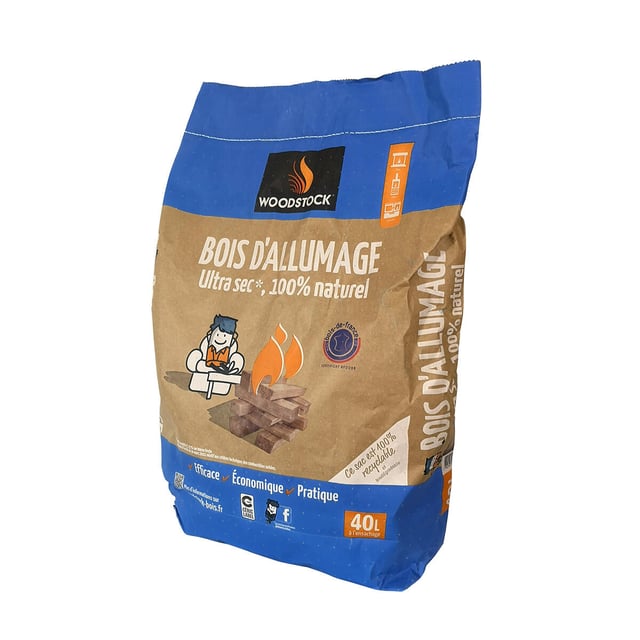 Bois d'allumage WOODSTOCK, sac 40 litres