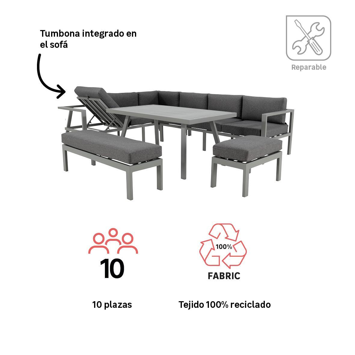 Conjunto de jardín NATERIAL Naxos II de aluminio gris para 10 personas - 4