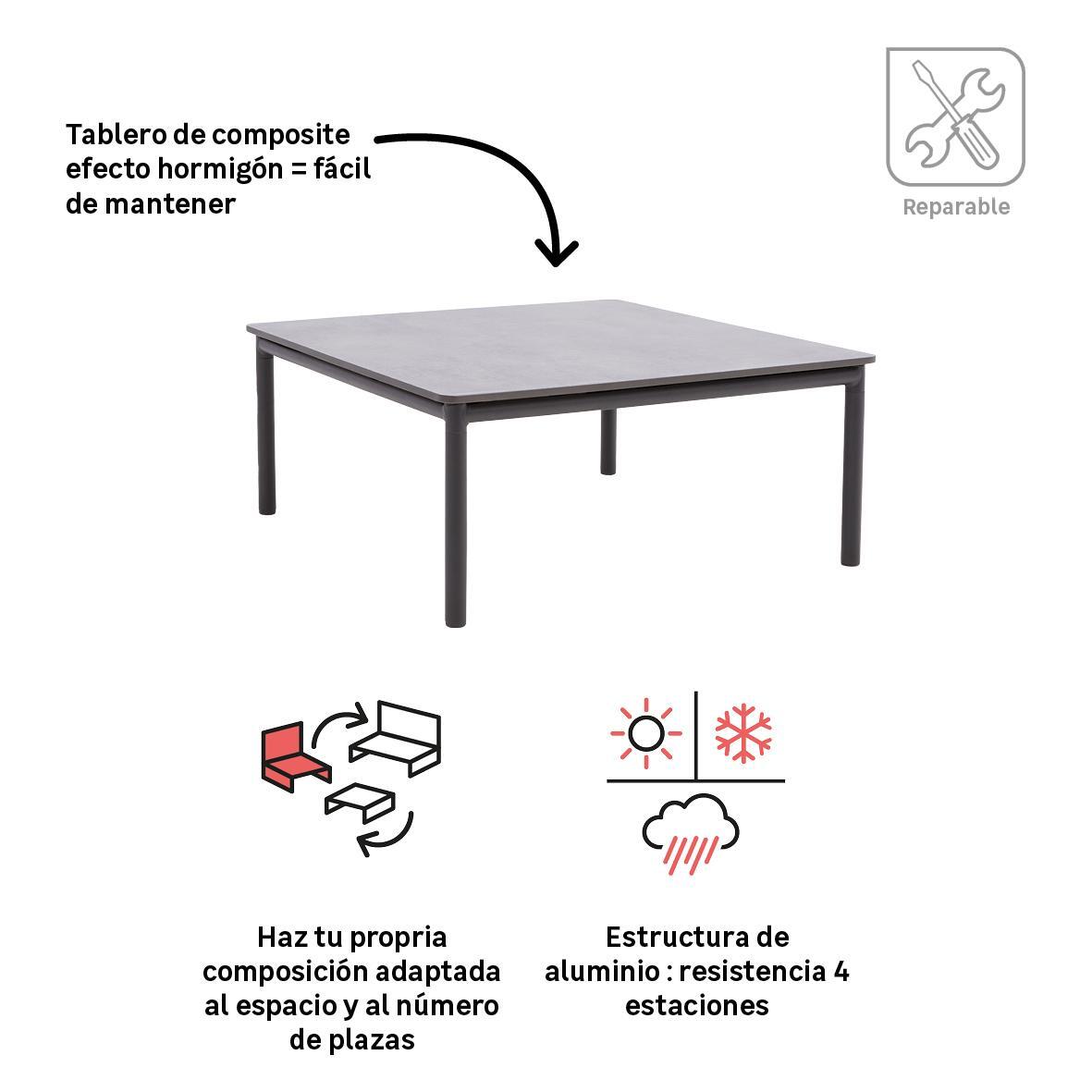 Mesa auxiliar de jardín NATERIAL Idunn de aluminio y composite 85 x 85 cm - 2