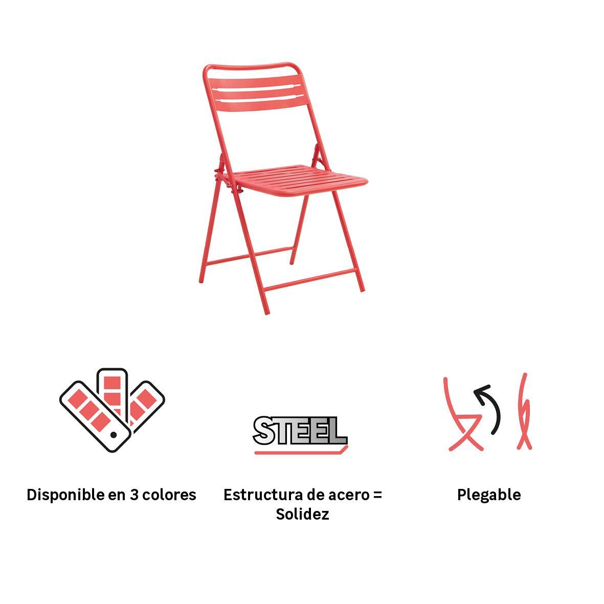 Set de 2 sillas de jardín NAERIAL Café II de acero rojo - 3