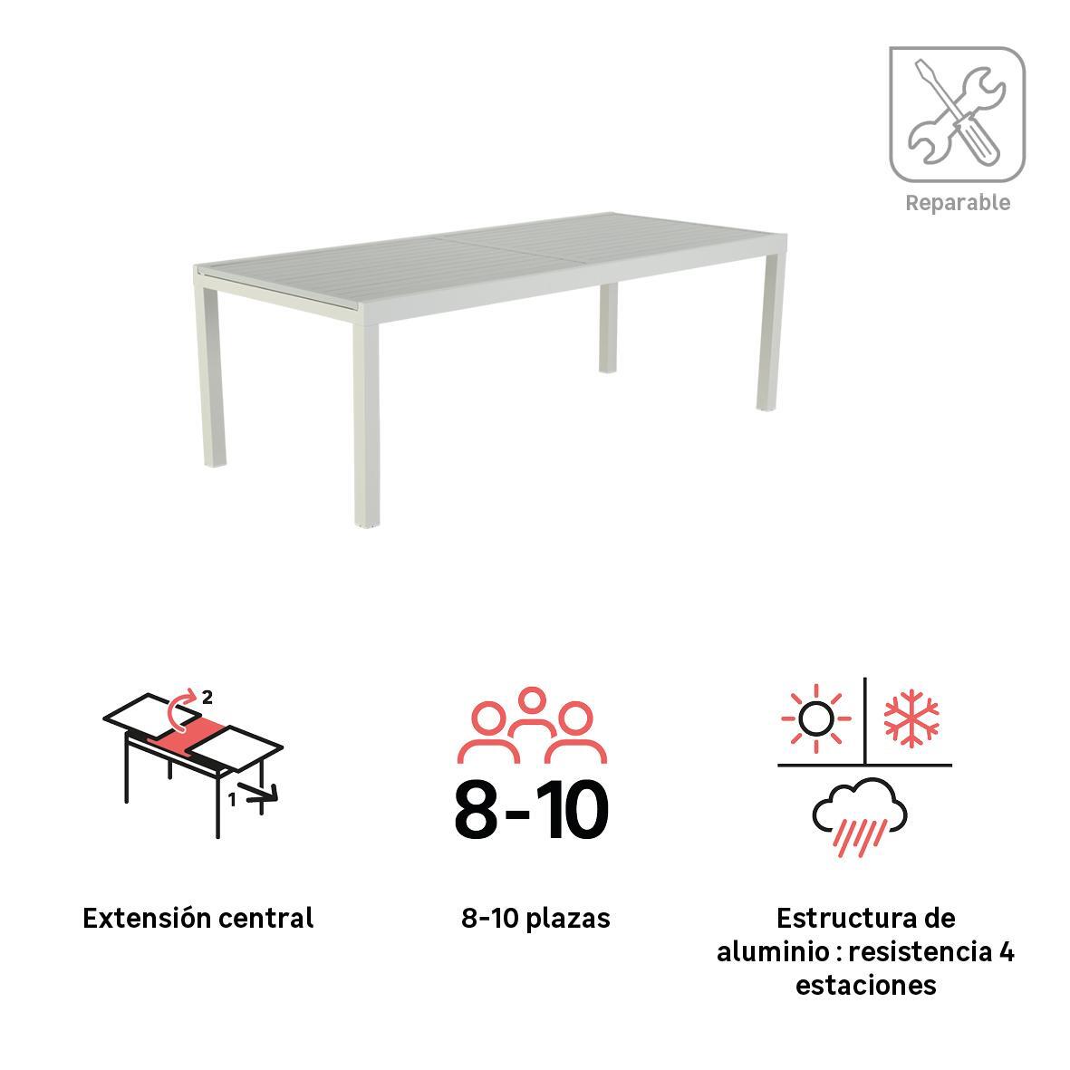 Mesa de jardín extensible NATERIAL Athena de aluminio blanco 224/336x75x100 cm - 4