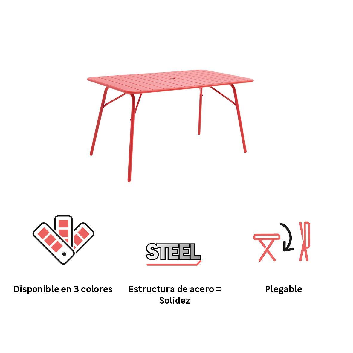 Mesa de jardín NATERIAL Café II de acero rojo de 140 x 74 x 80 cm - 3