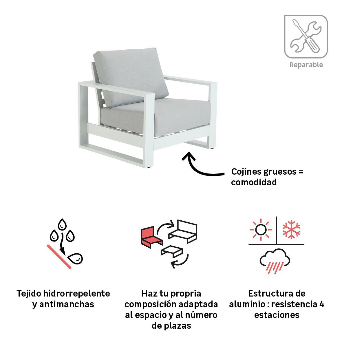 Sillón de jardín NATERIAL Athena de aluminio blanco - 2