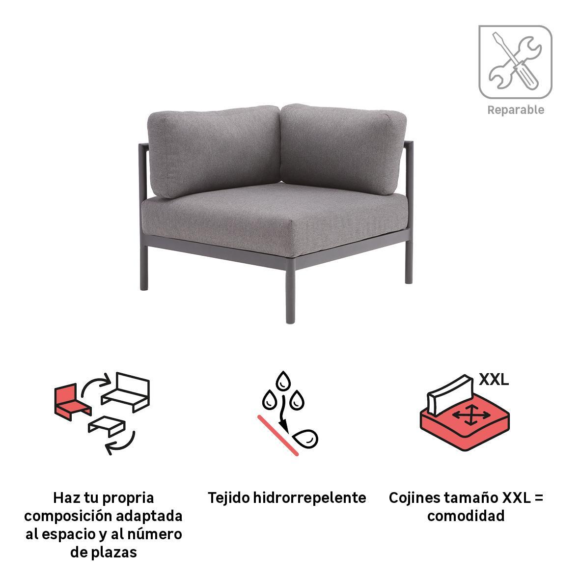 Sillón de jardín esquinero NATERIAL Idunn de aluminio negro - 2