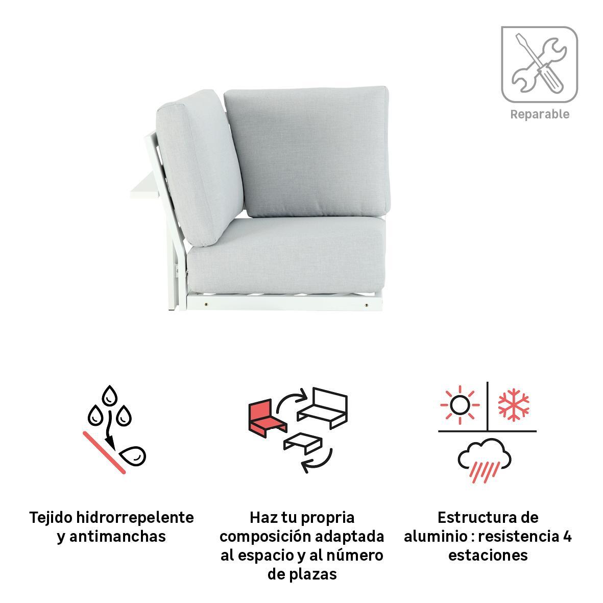 Conjunto esquinero de jardín NATERIAL Athena de aluminio blanco para 7 personas - 5