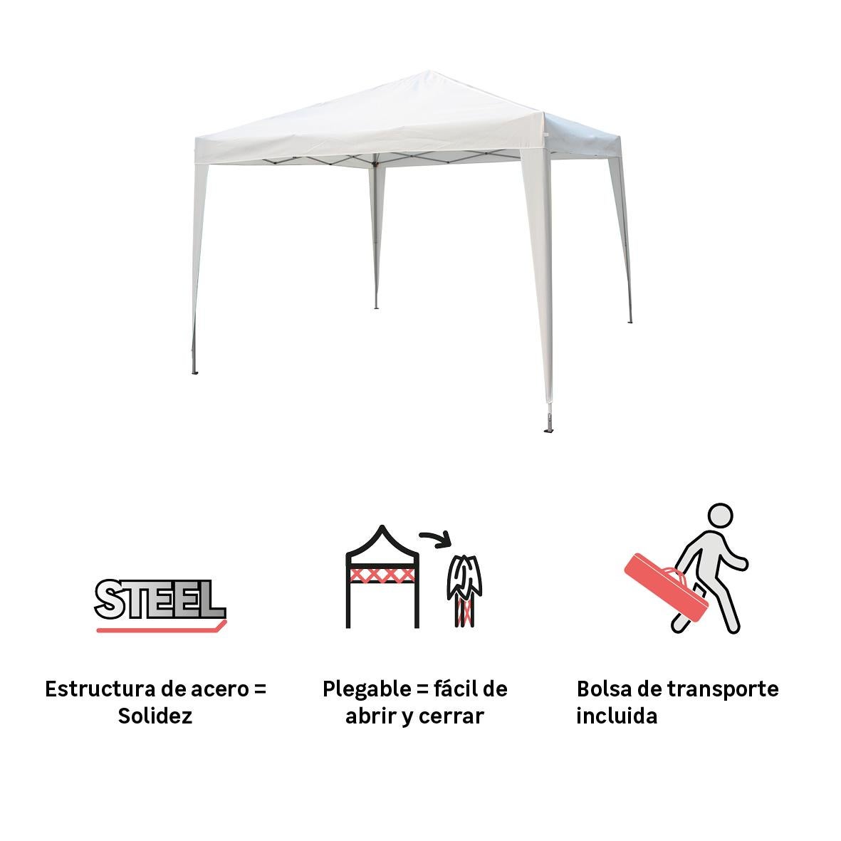 Cenador de acero NATERIAL Eori de 295 x 295 cm blanco - 3