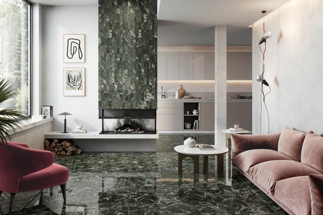 Piastrella da pavimento e rivestimento interno in gres porcellanato 60 x 60 cm rettificato smaltato verde lappato Marble Vision traffico medio forte (pei 3/5) Sp. 9 mm 1.08 mq