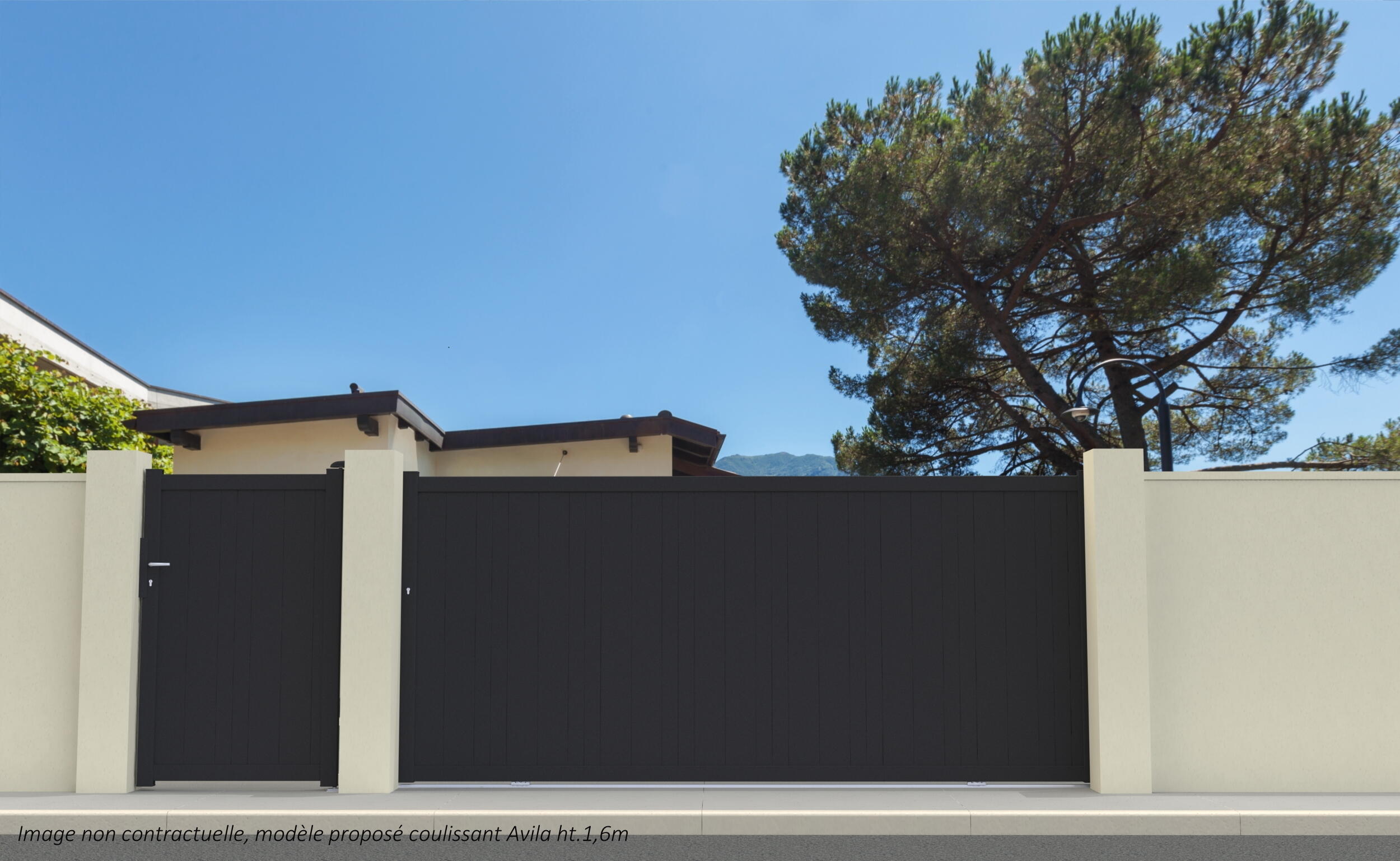 Portail coulissant alu AZAGRA ouvr.gauche noir 9005 ROY l.357xH.160cm ...