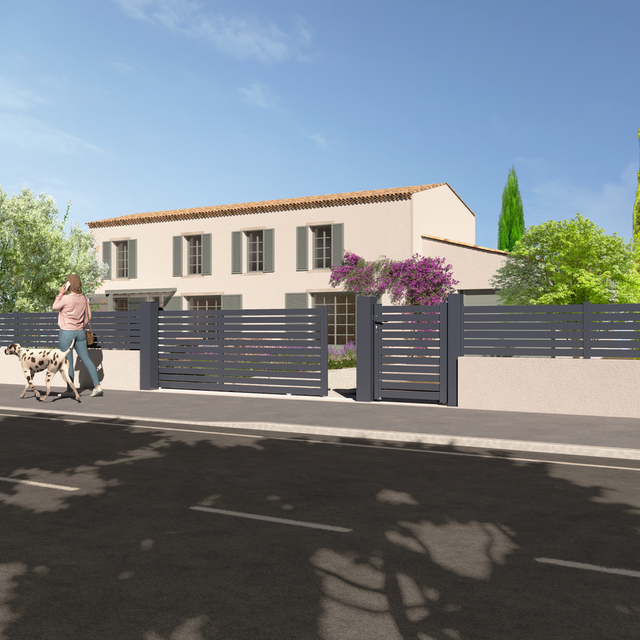 Portail coulissant aluminium Trez gris zinc Klos up!, l.362 x H.123 cm