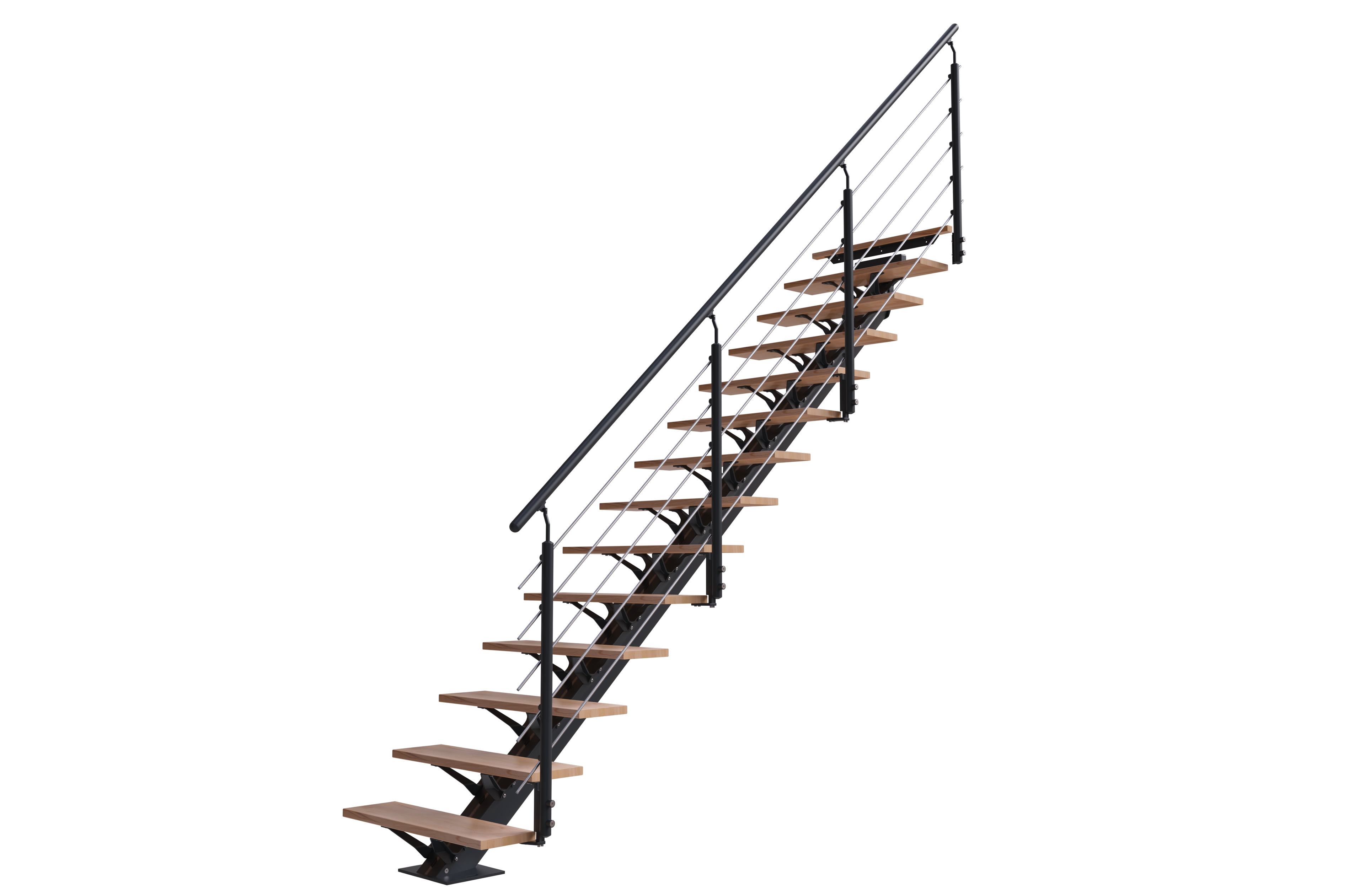 Escalier droit alu gris anthracite Mona 14 marches hêtre verni, H. 275 l.95 - 3