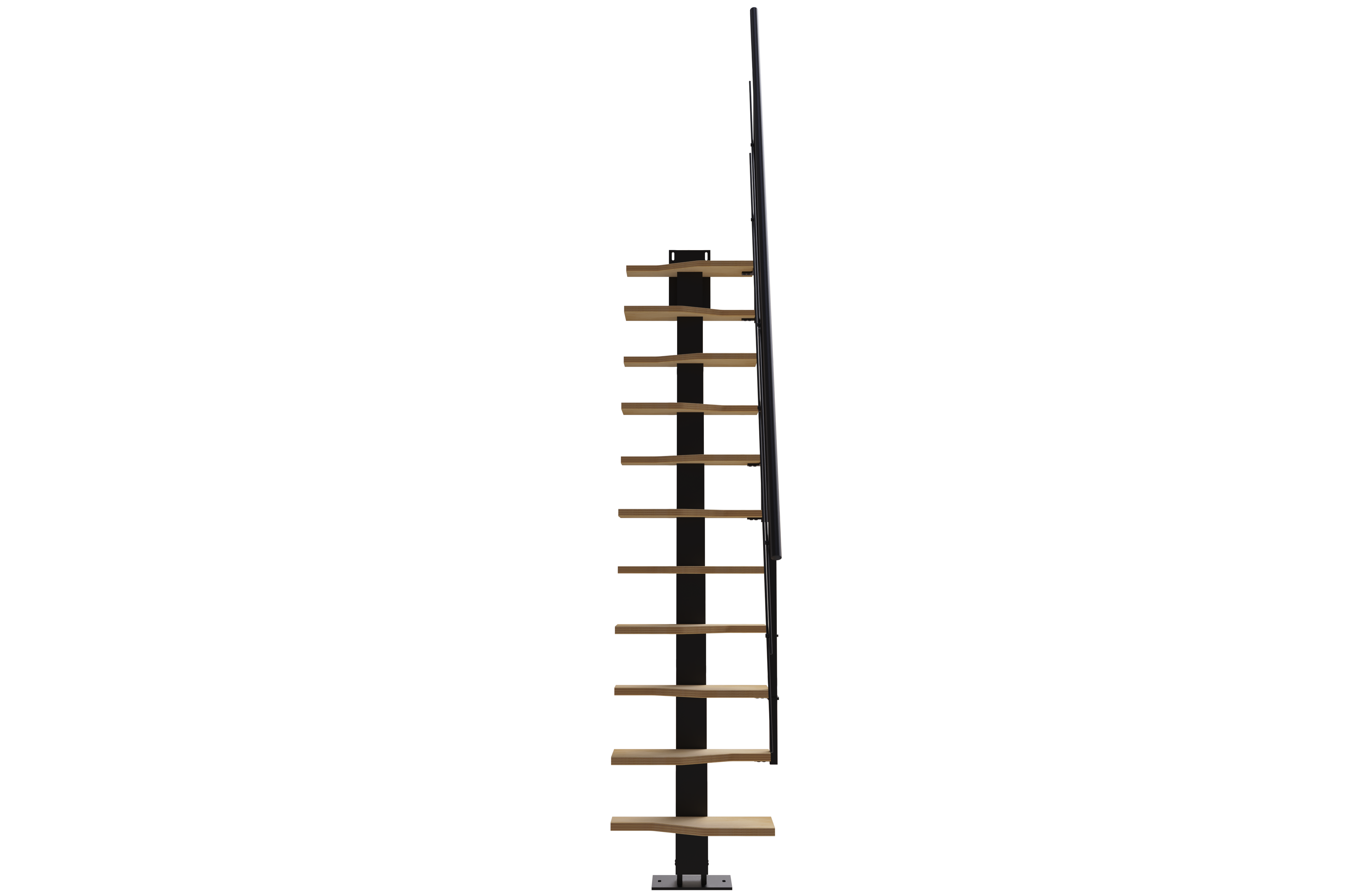 Escalier gain de place alu noir TEMPO, 11 marches, bouleau, l.70 cm - 2
