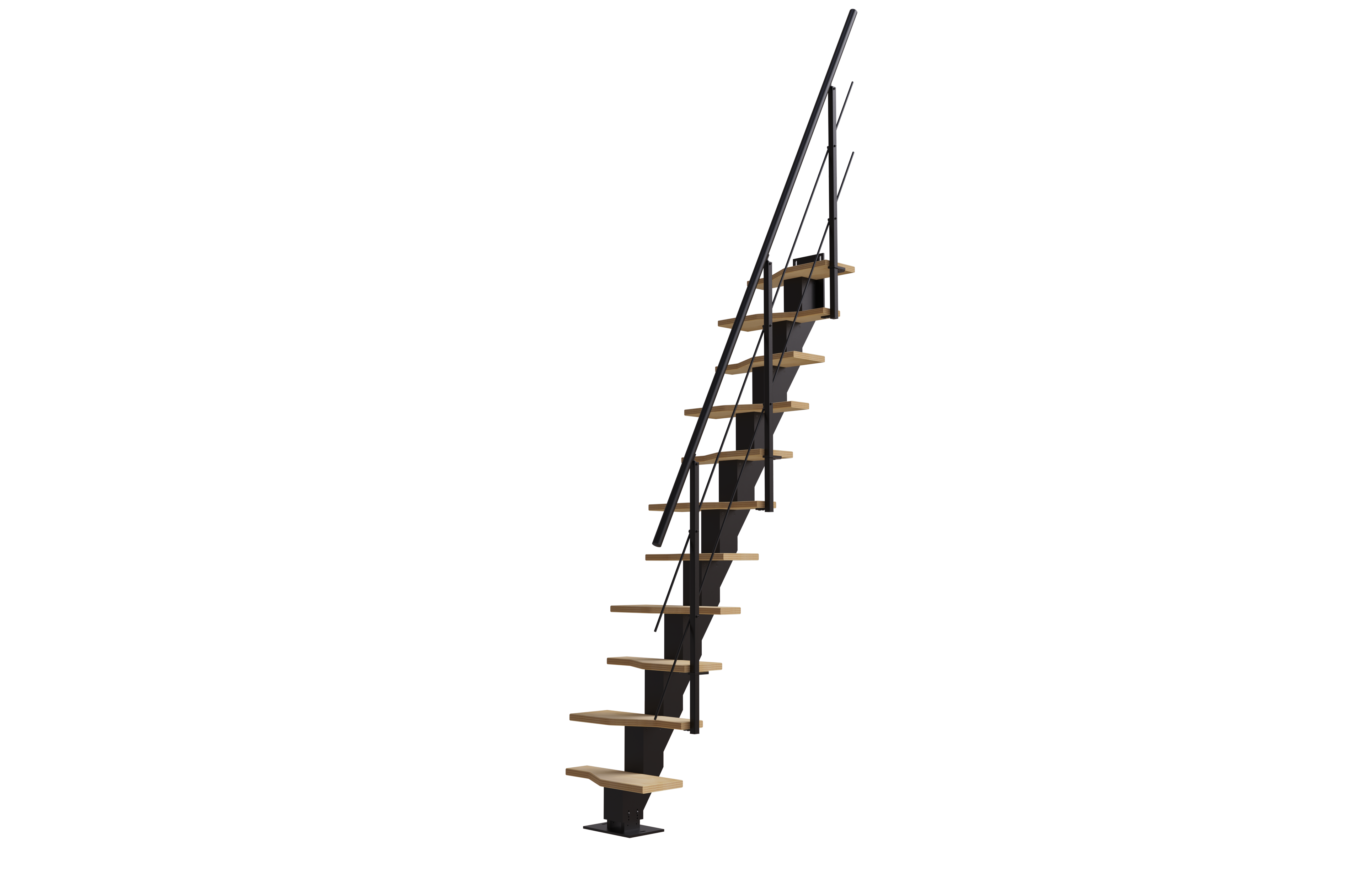 Escalier gain de place alu noir TEMPO, 11 marches, bouleau, l.70 cm - 4