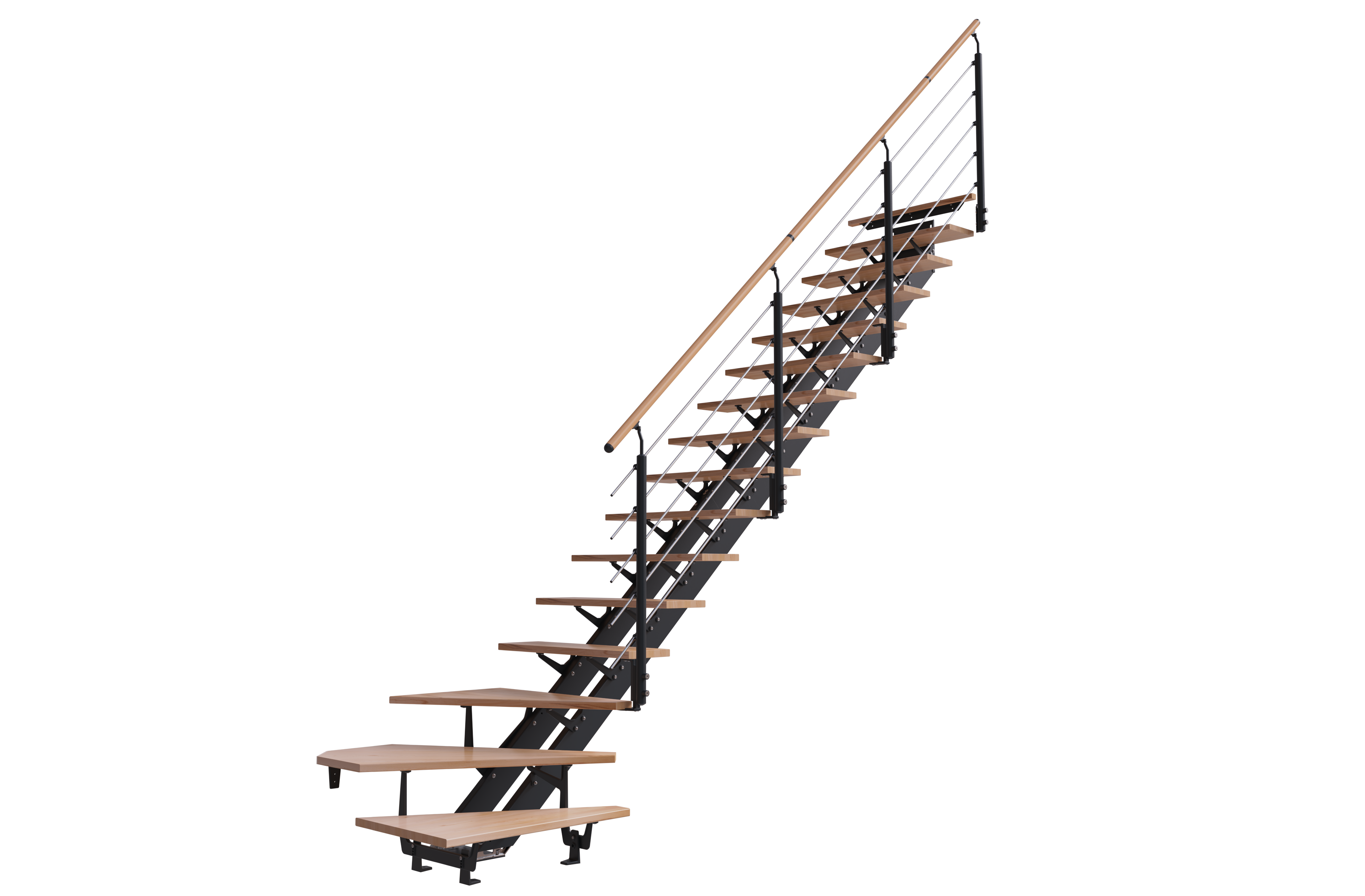 Escalier 1/4 t. bas révers. acier gris anthr. Escatwin 16 mar. hêtre, l.95 cm - 2