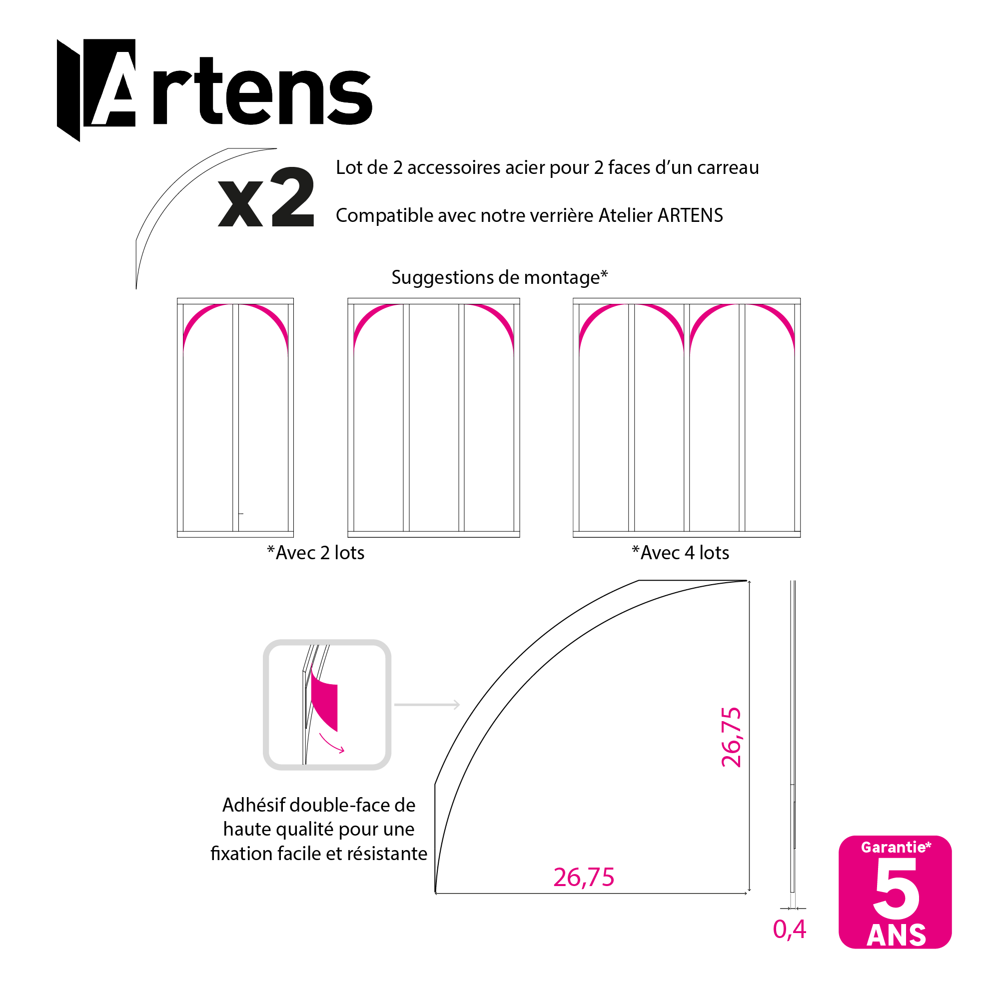 Lot de 2 accessoires arrondie pour verrière blanc ARTENS  - 2