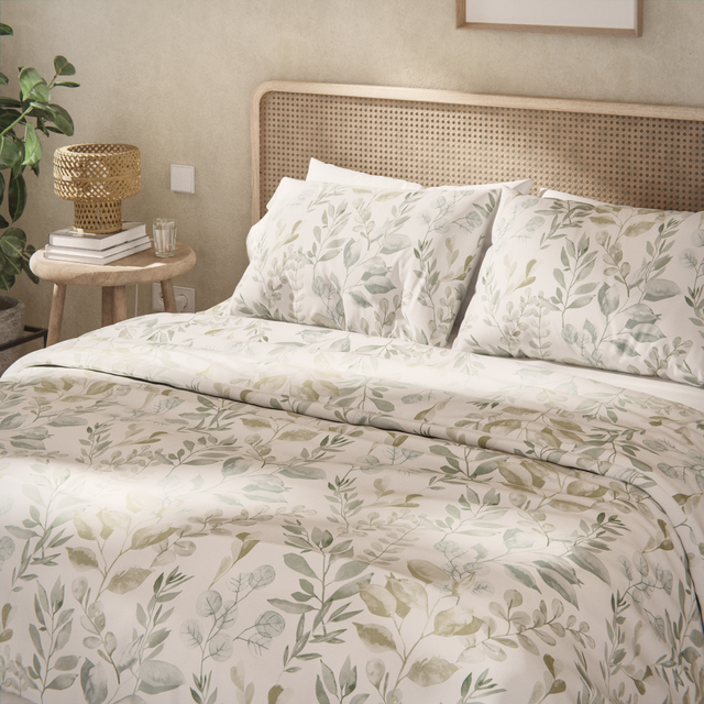Funda nórdica Velia  algodón 180 hilos tonos verdes  cama de 105 cm
