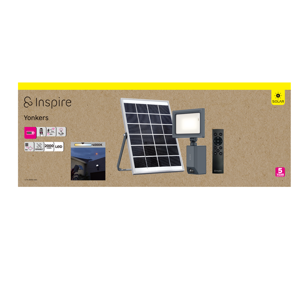 Proyector solar LED INSPIRE Yonkers 2000 lm de aluminio IP54 con panel separado luz blanco neutro sensor crepuscular y detector de movimiento - 5