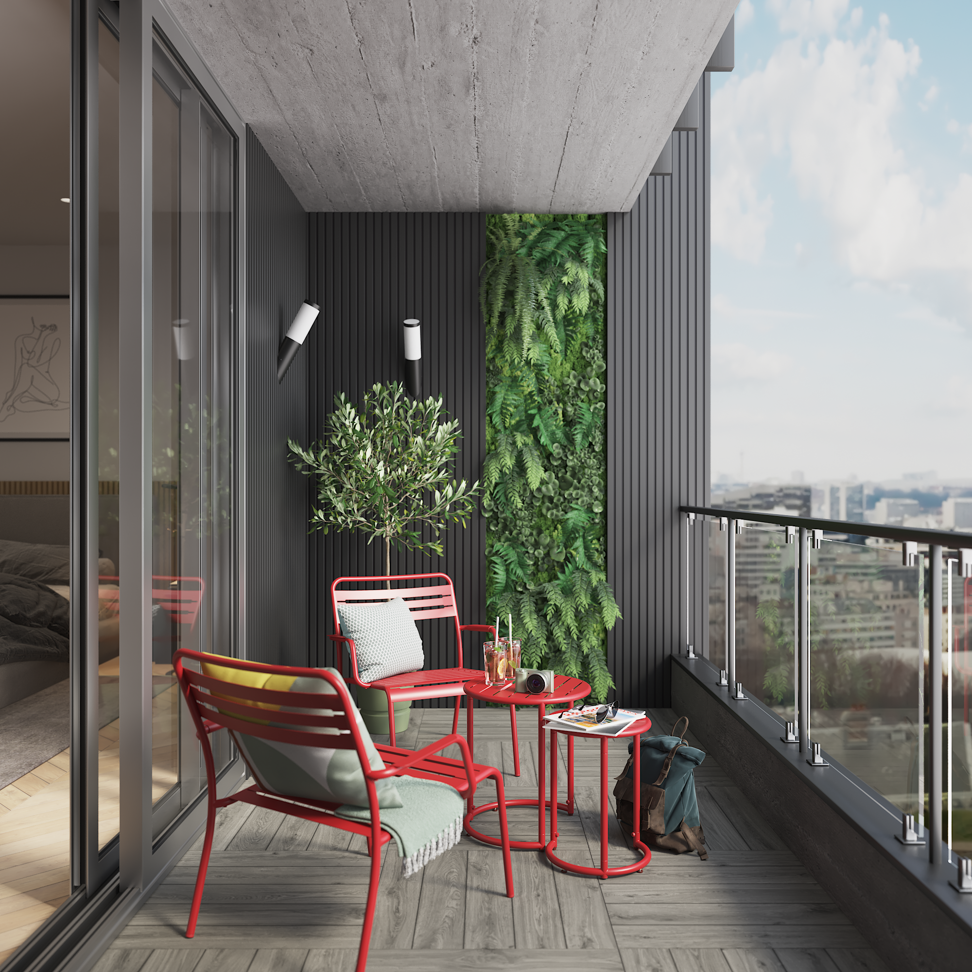 Conjunto de 2 mesas de encaixe redonda verde Cafe - 21