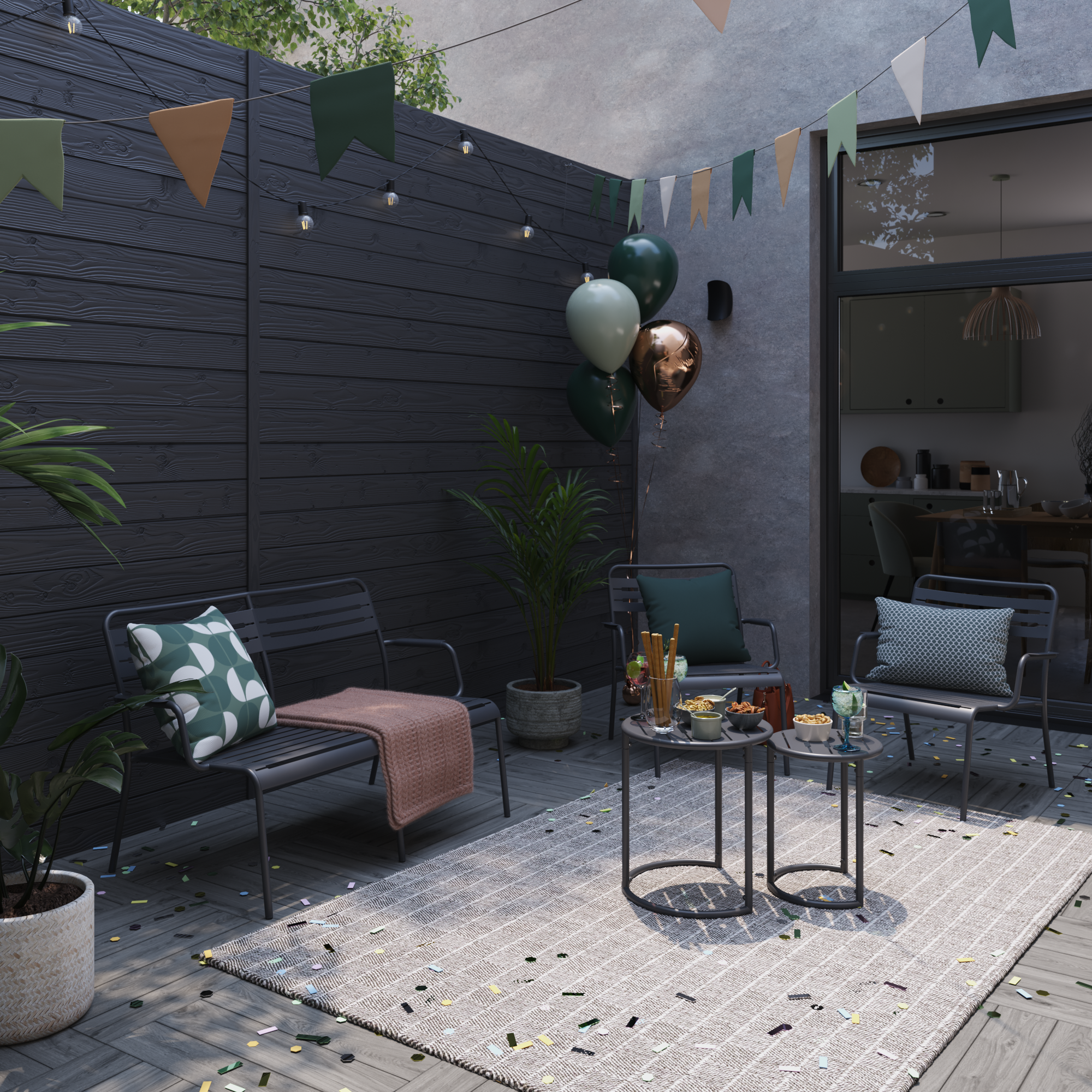 Divano da giardino in acciaio antracite con braccioli Cafe, 2 posti - 6