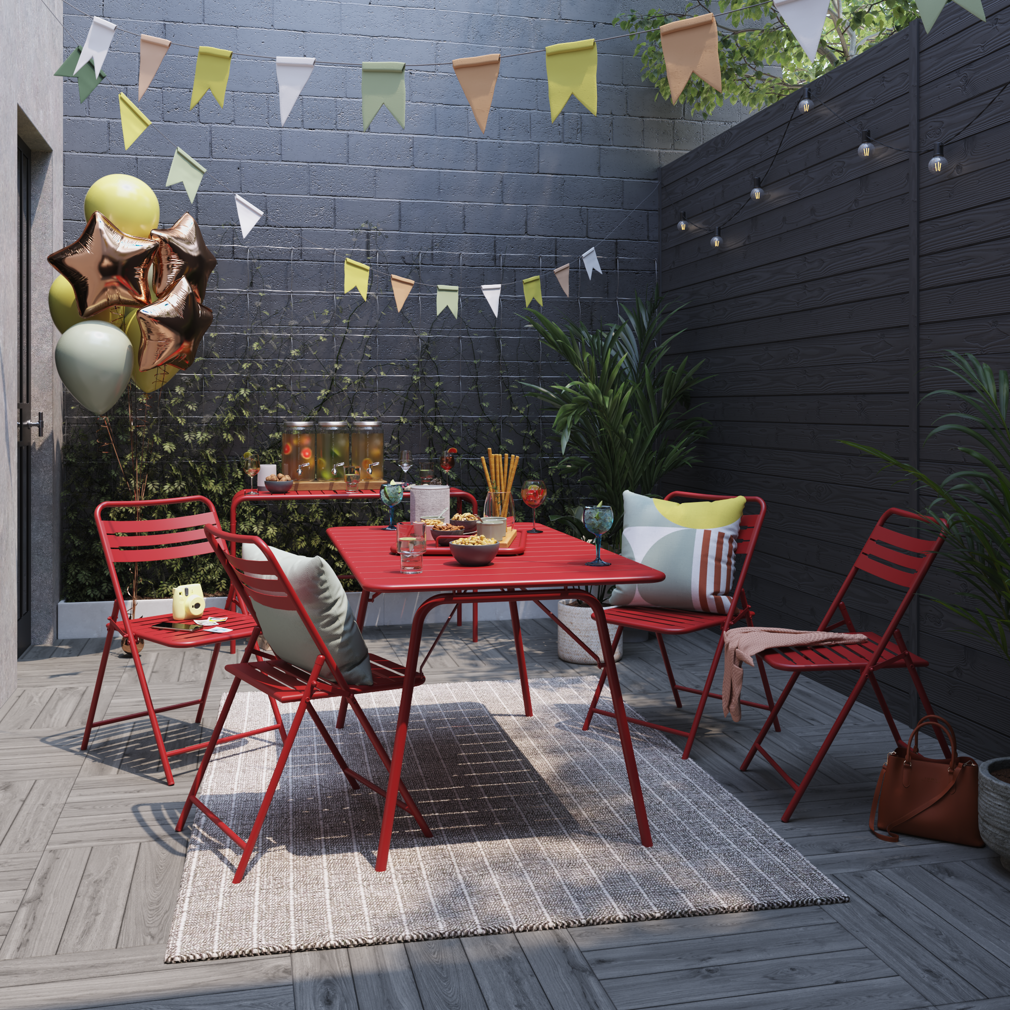 Set de 2 sillas de jardín NAERIAL Café II de acero rojo - 7