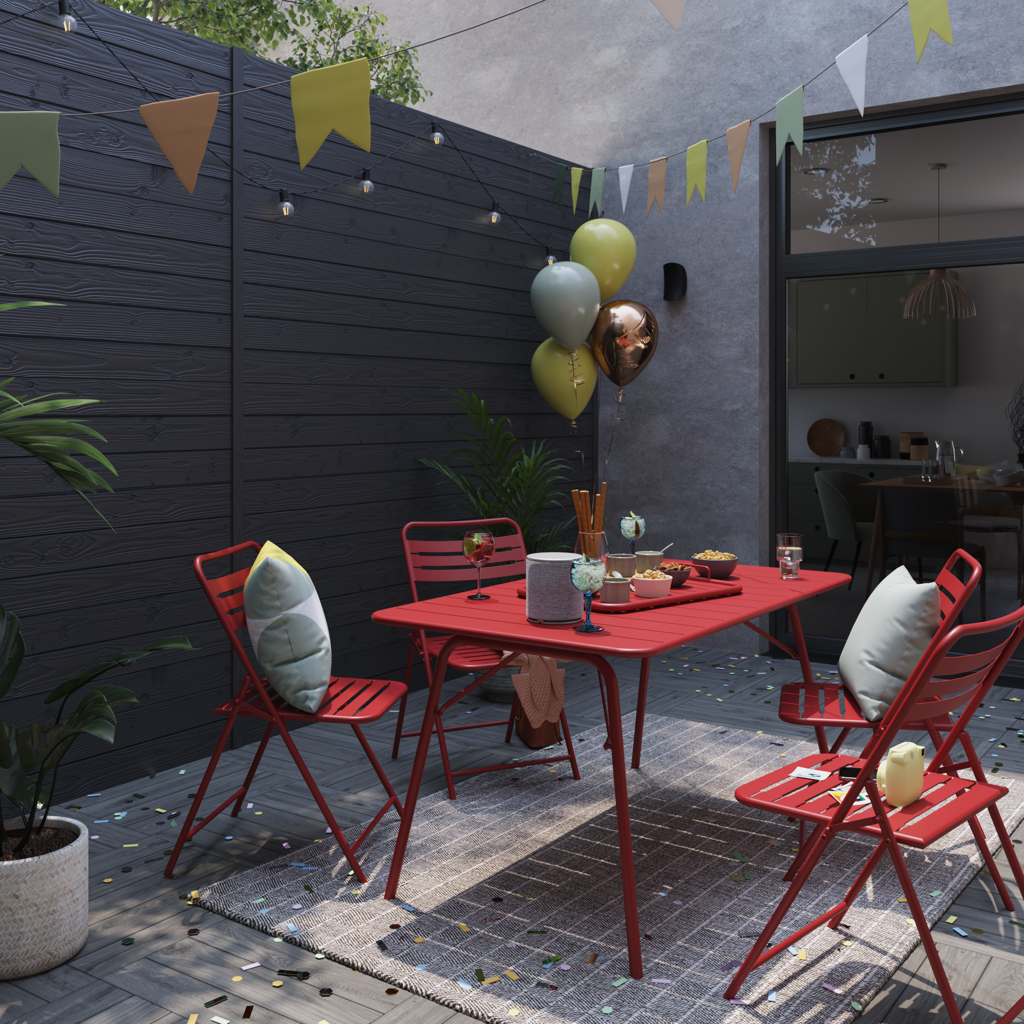 Set de 2 sillas de jardín NAERIAL Café II de acero rojo - 6