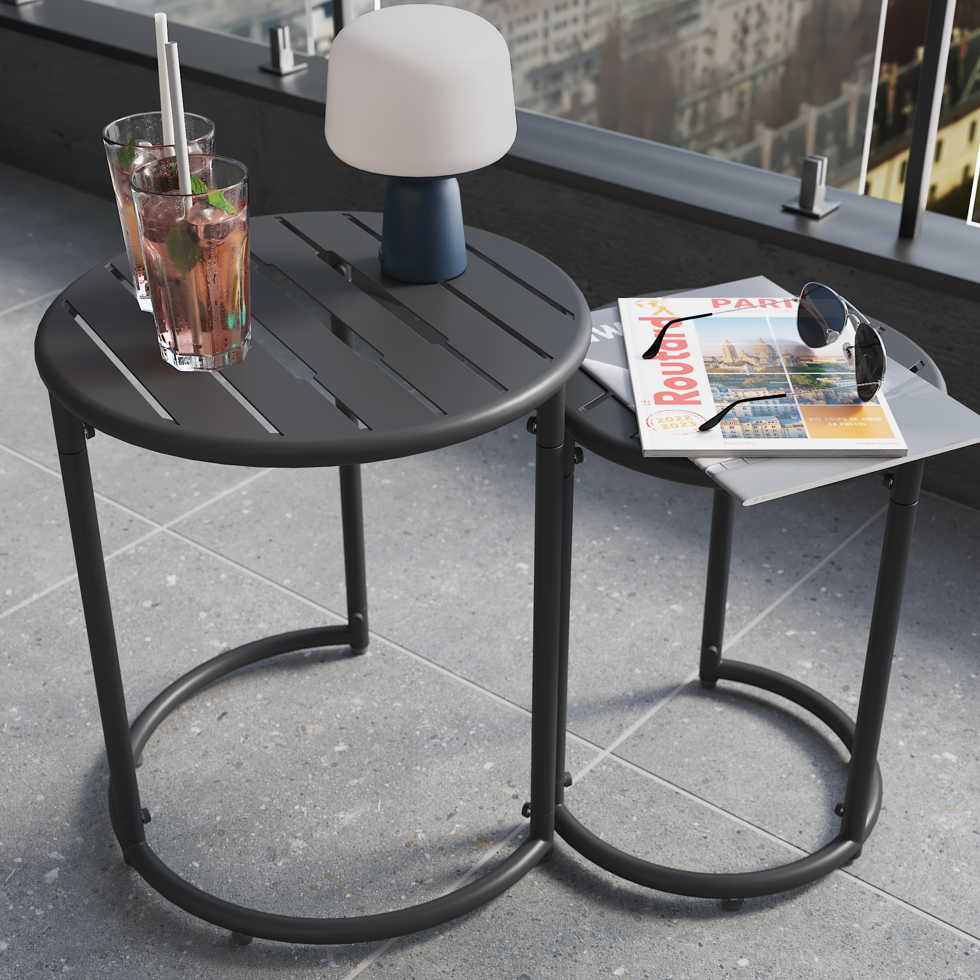Tables de jardin gigognes CAFE en métal coloris gris anthracite - NATERIAL - 5