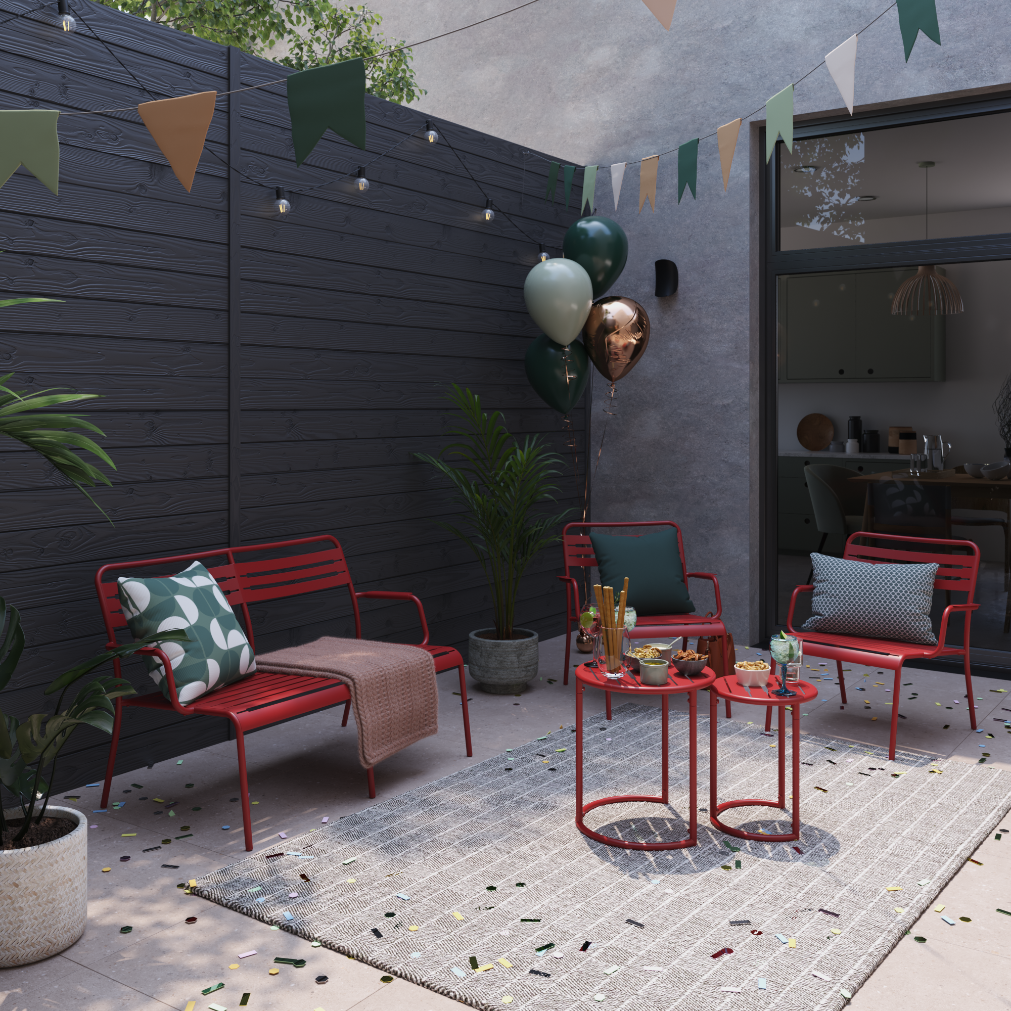 Set de 2 mesas auxiliares de jardín naterial café ii de acero rojo