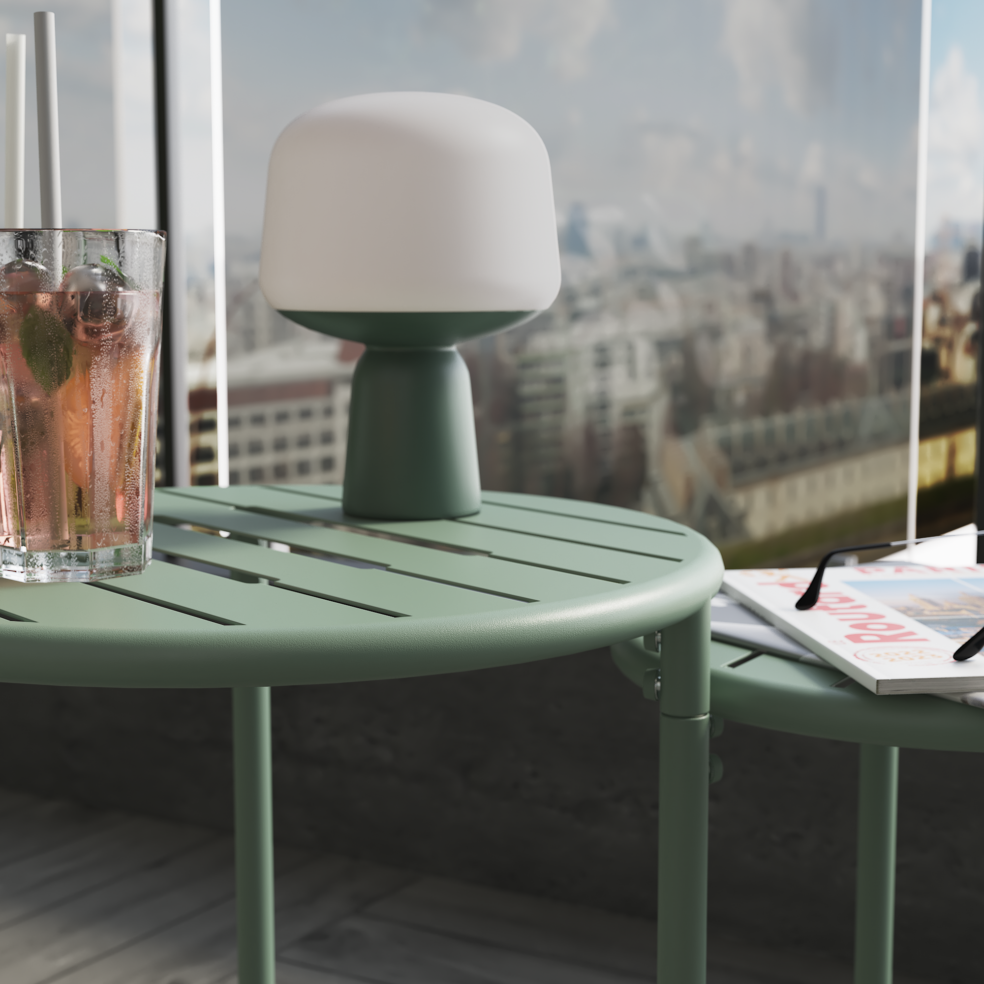 Conjunto de 2 mesas de encaixe redonda verde Cafe - 25