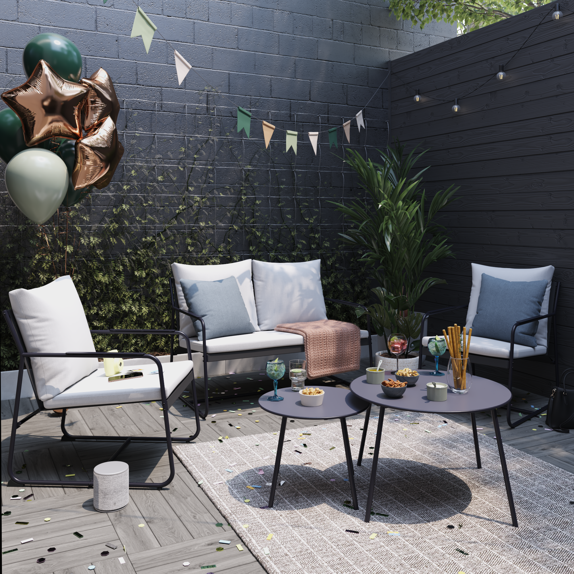 Salotto da giardino per 4 persone antracite  Fino NATERIAL con cuscini in poliestere grigio - 5