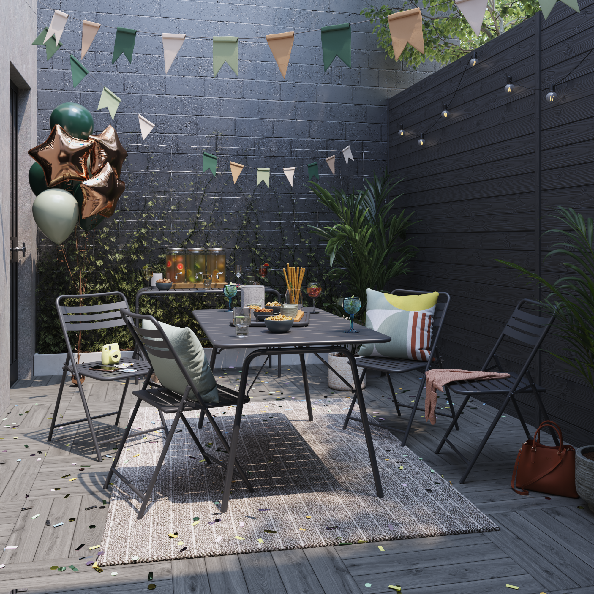 Conjunto de jardín naterial café ii de acero antracita para 4 personas