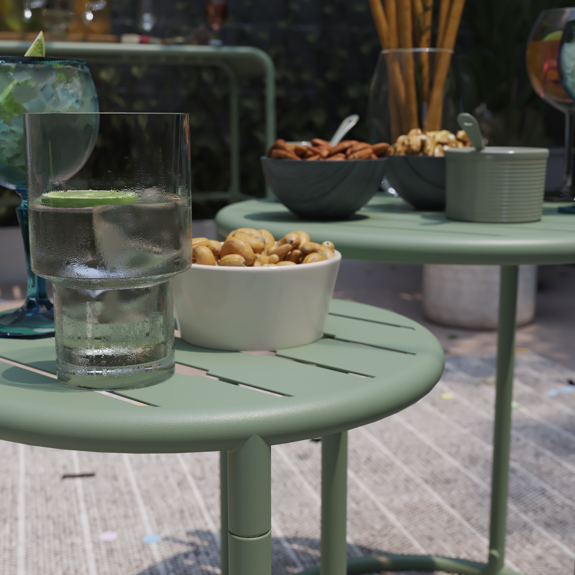 Conjunto de 2 mesas de encaixe redonda verde Cafe - 5