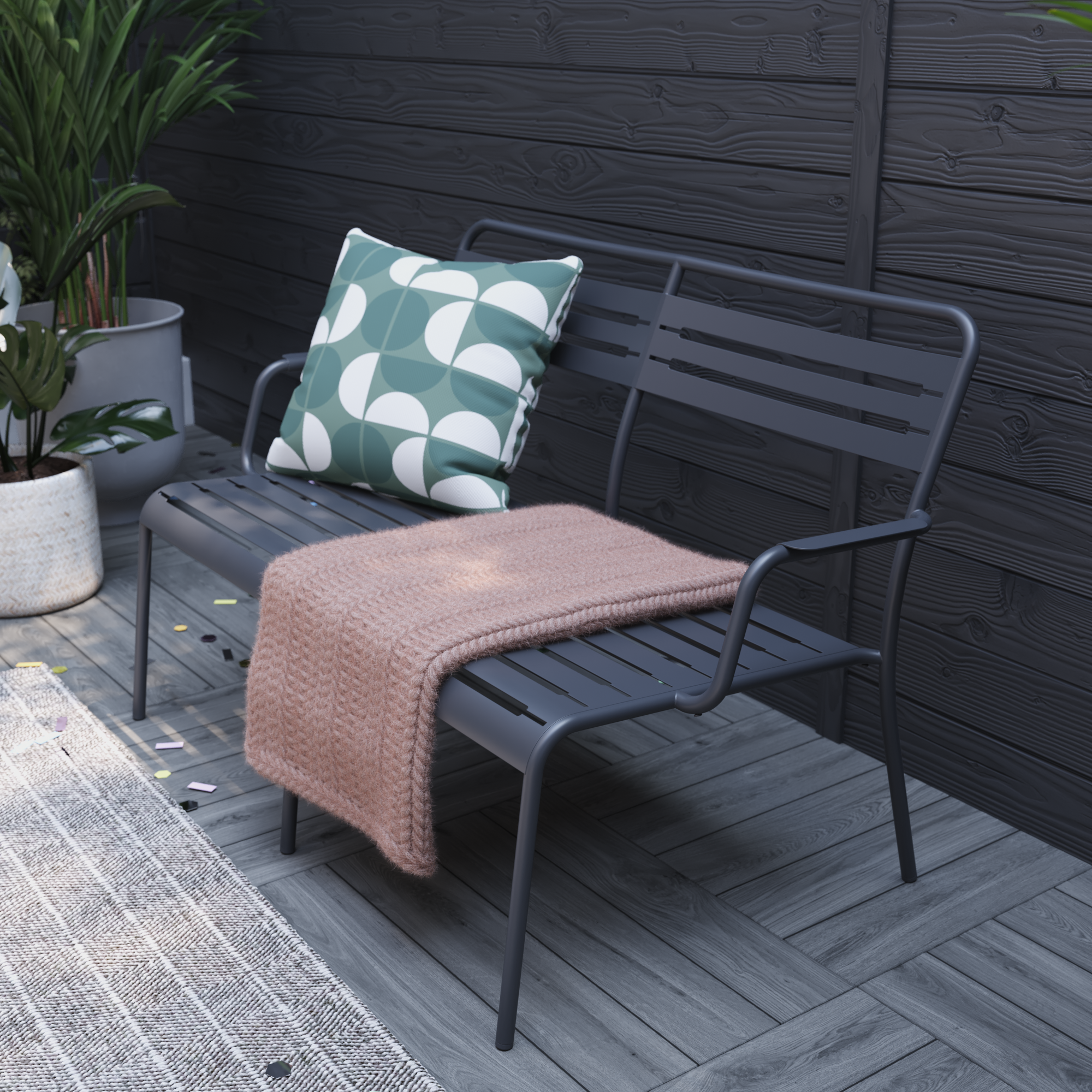 Divano da giardino in acciaio antracite con braccioli Cafe, 2 posti - 4