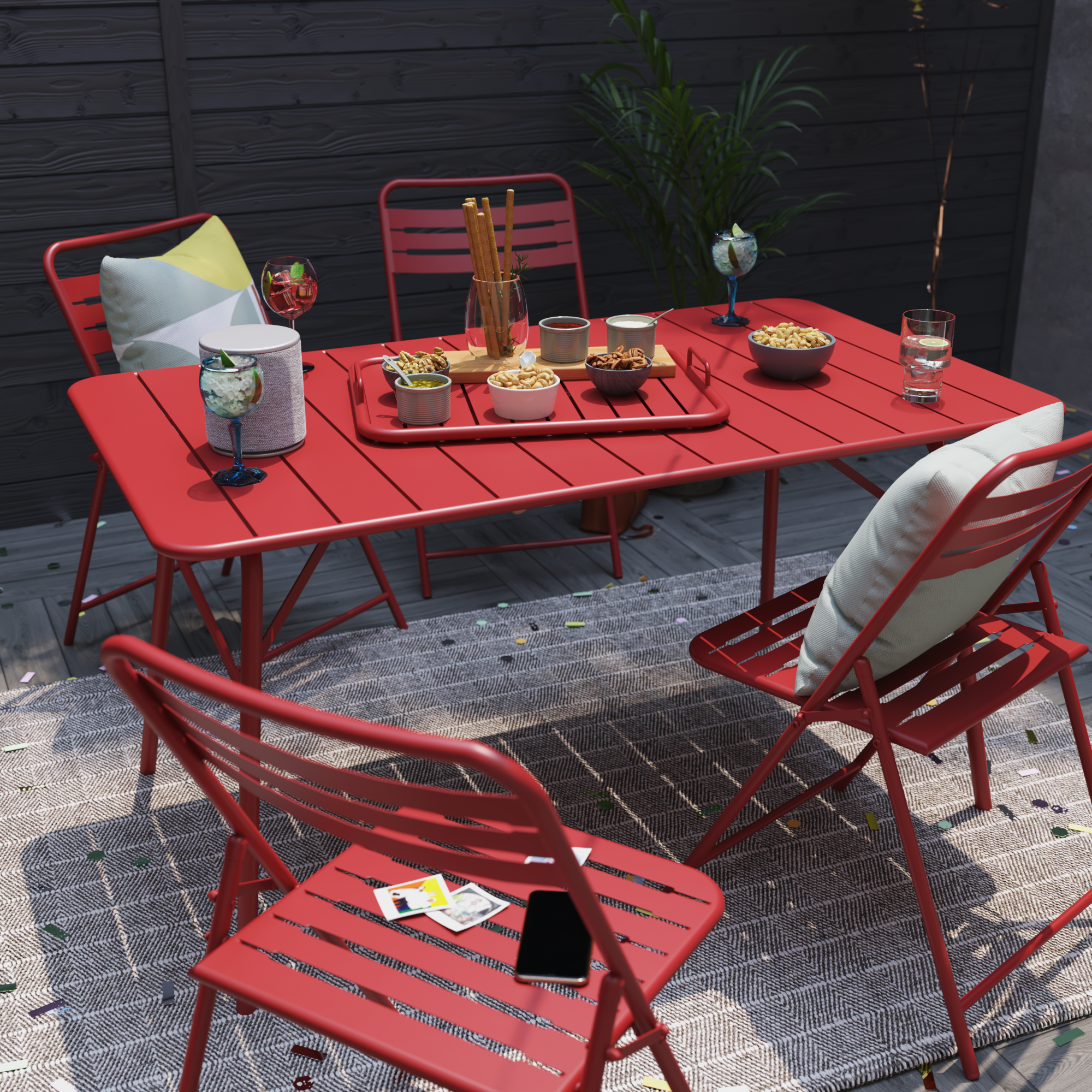 Mesa de jardín NATERIAL Café II de acero rojo de 140 x 74 x 80 cm - 5