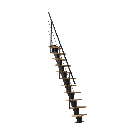 Escalier gain de place alu noir TEMPO, 11 marches, bouleau, l.70 cm - 3