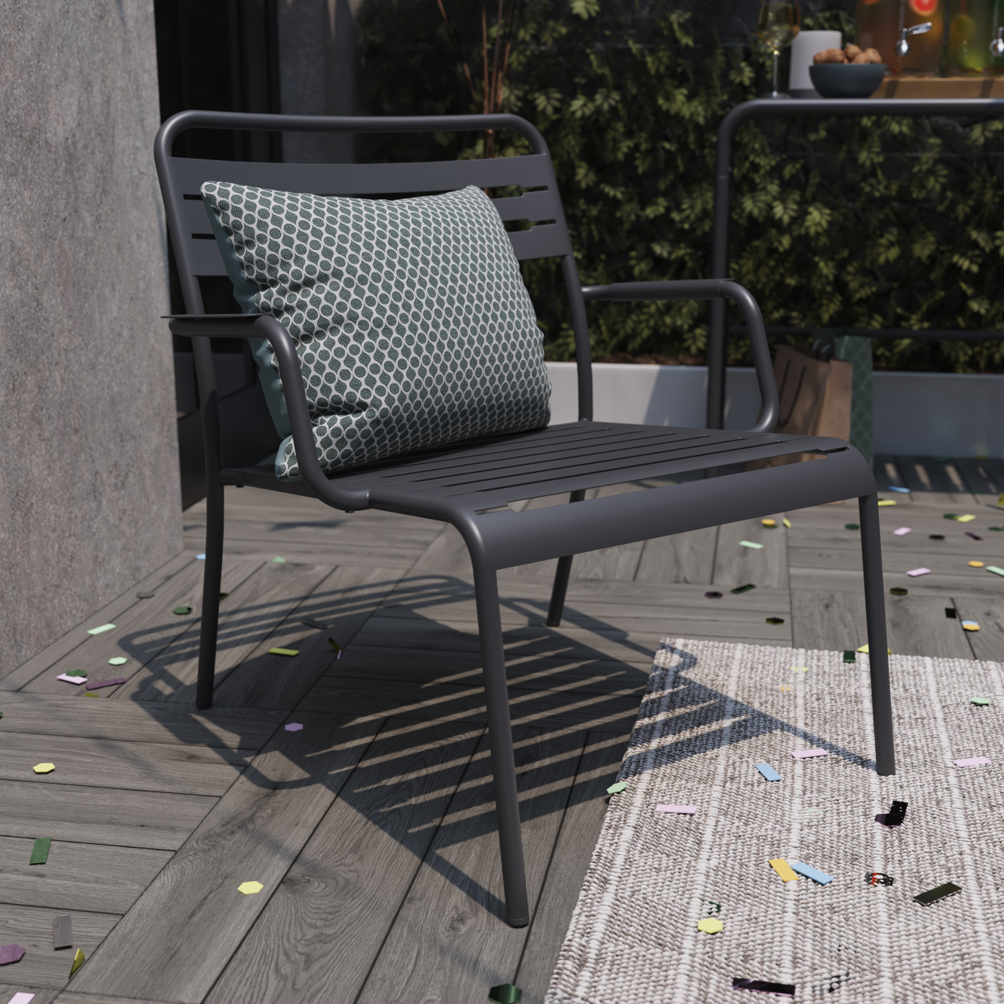 Sedia da giardino con braccioli Cafe, struttura e seduta in acciaio antracite - 3