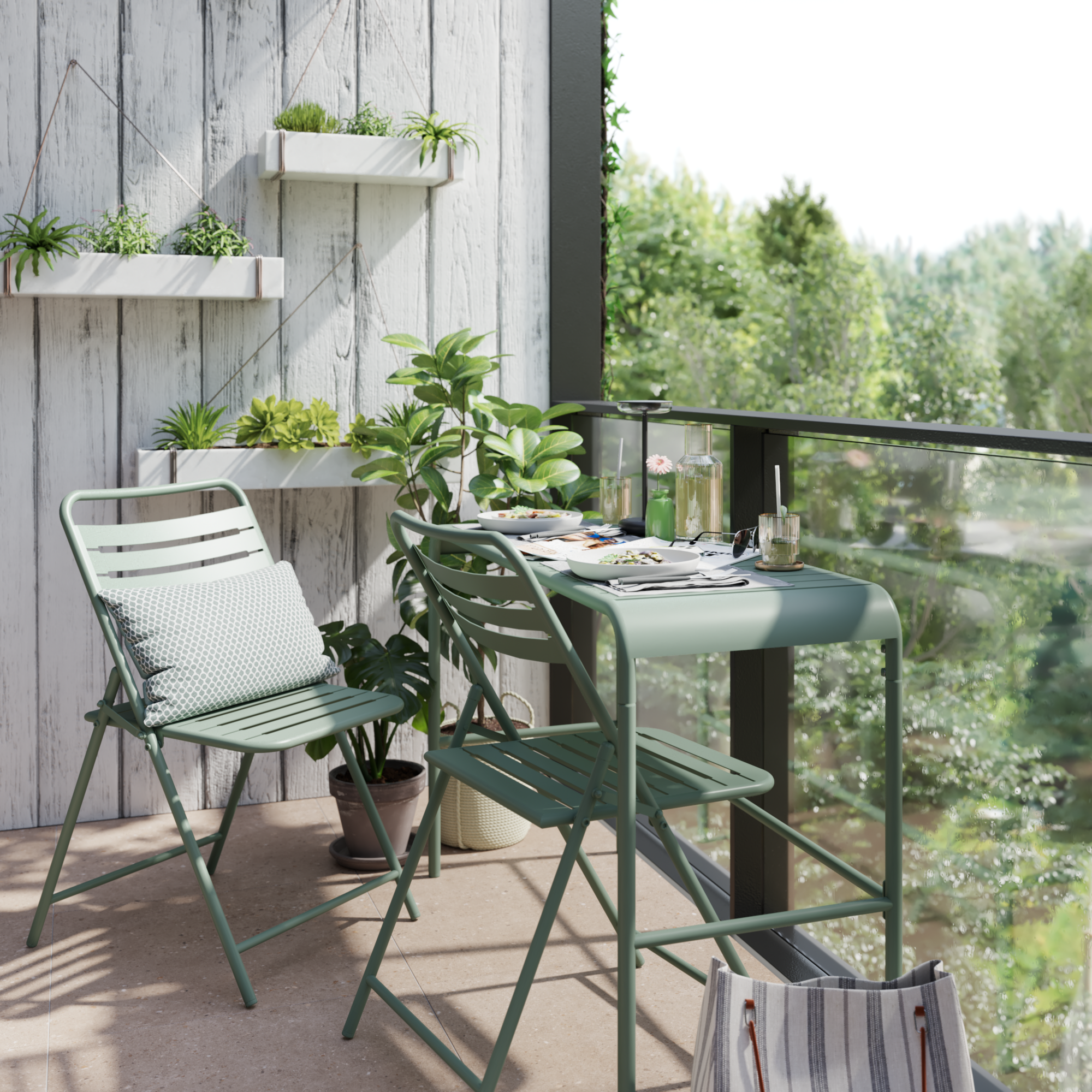 Conjunto 2 cadeiras refeição para varanda verde Cafe II - 5