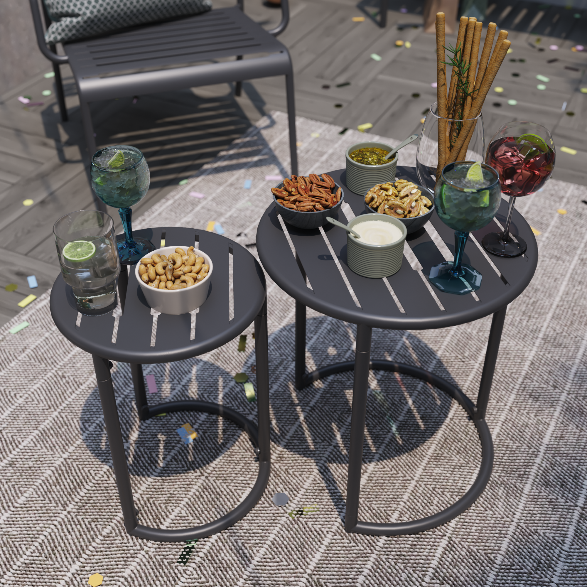 Tables de jardin gigognes CAFE en métal coloris gris anthracite - NATERIAL - 2