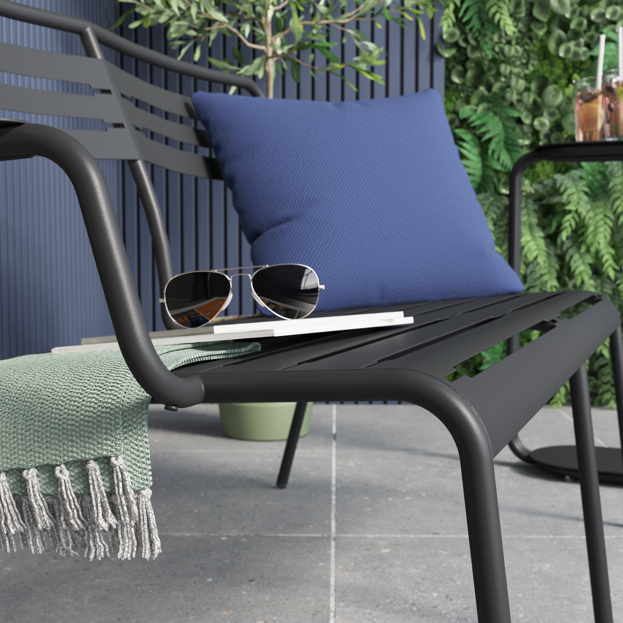 Divano da giardino in acciaio antracite con braccioli Cafe, 2 posti - 10