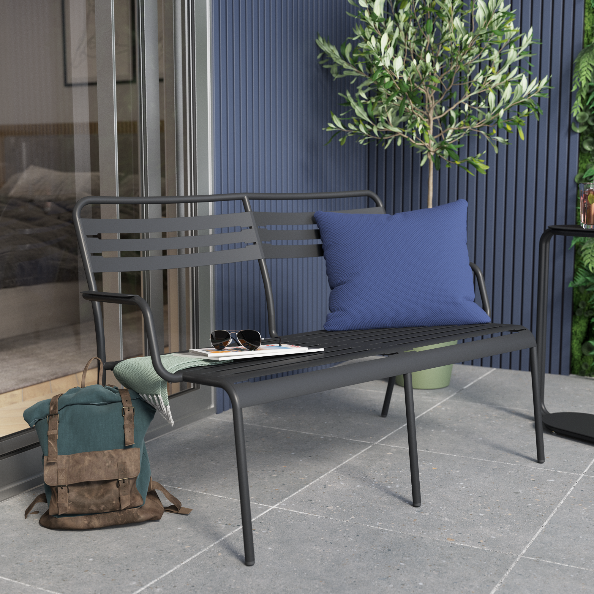 Divano da giardino in acciaio antracite con braccioli Cafe, 2 posti - 3