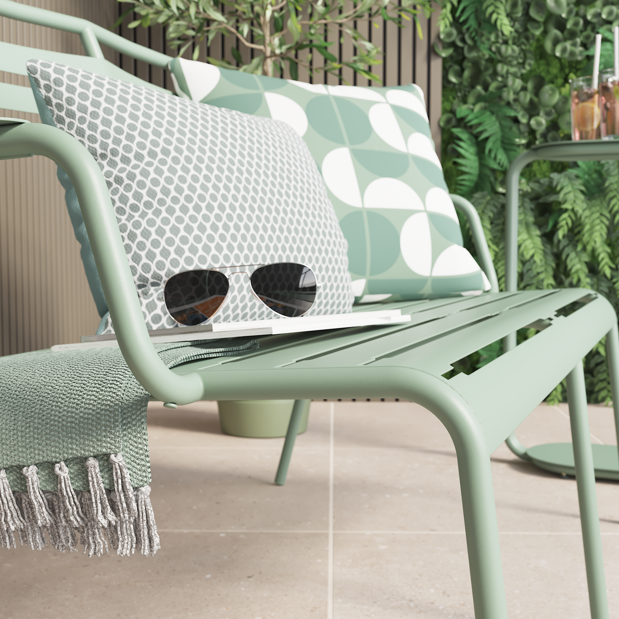 Divano da giardino in acciaio verde con braccioli Cafe, 2 posti - 8