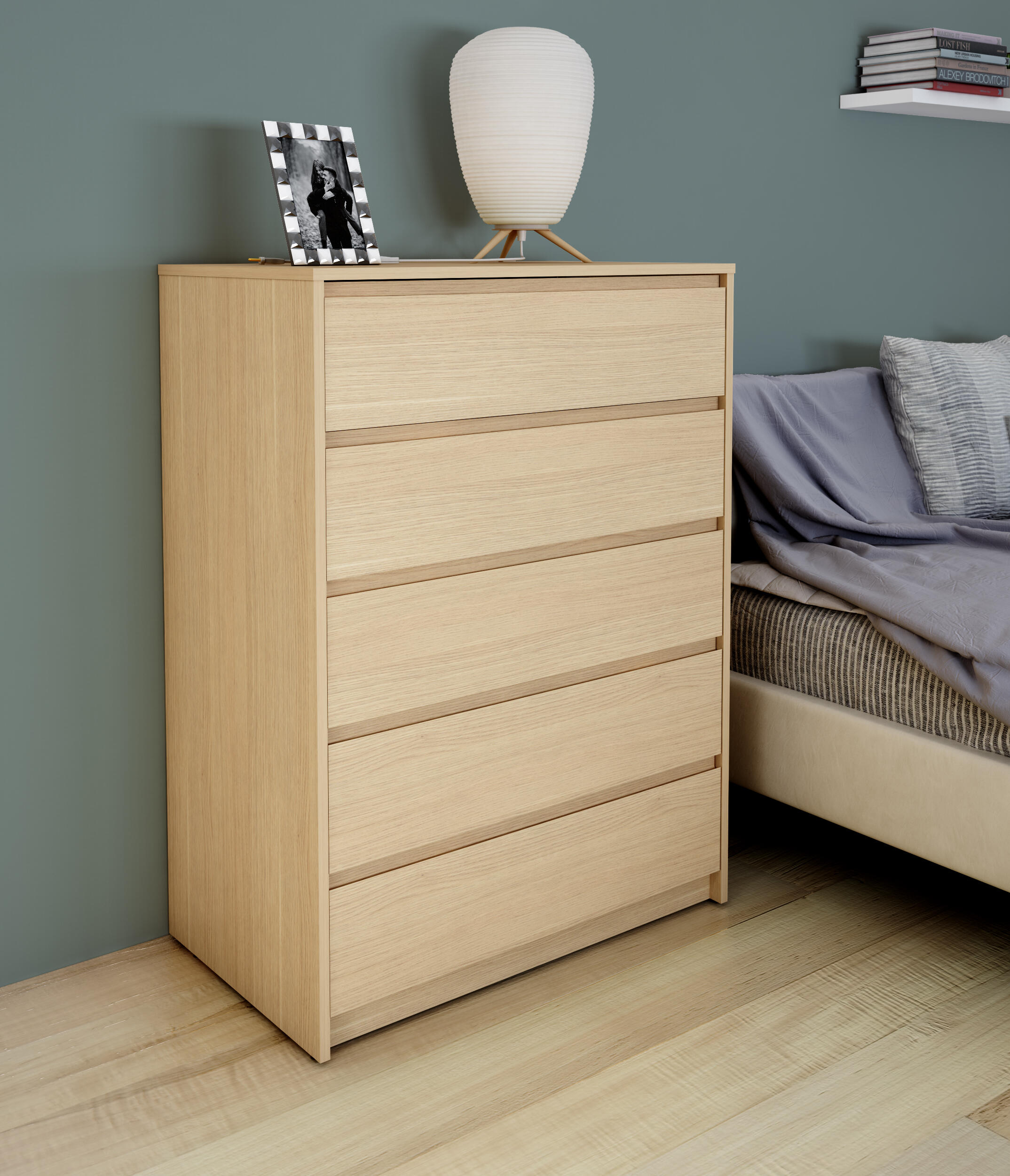 Cómoda Home Tera roble con 5 cajones de 80x109x48 cm - 3