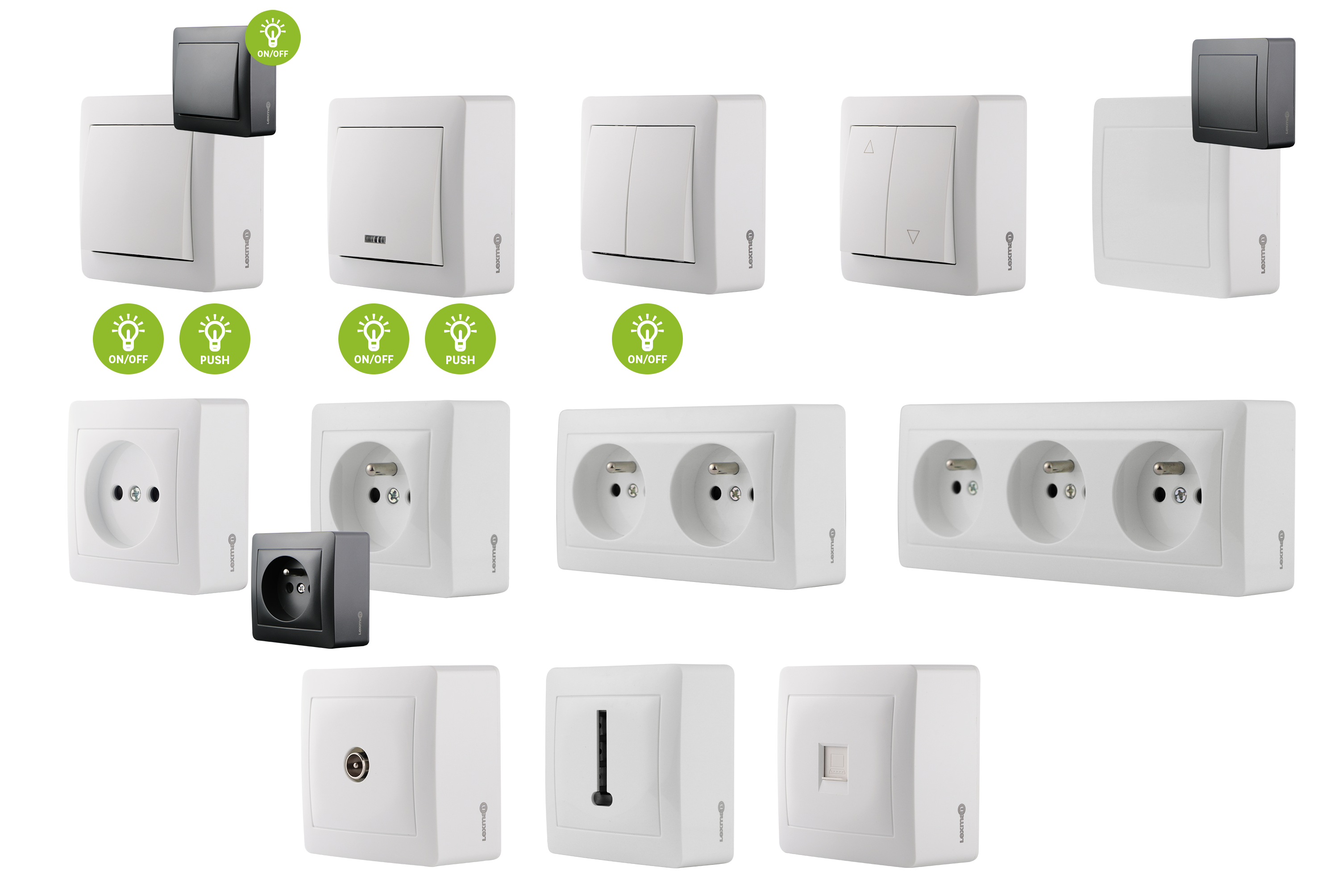 Interrupteur va-et-vient, LEXMAN Surface, blanc - 2