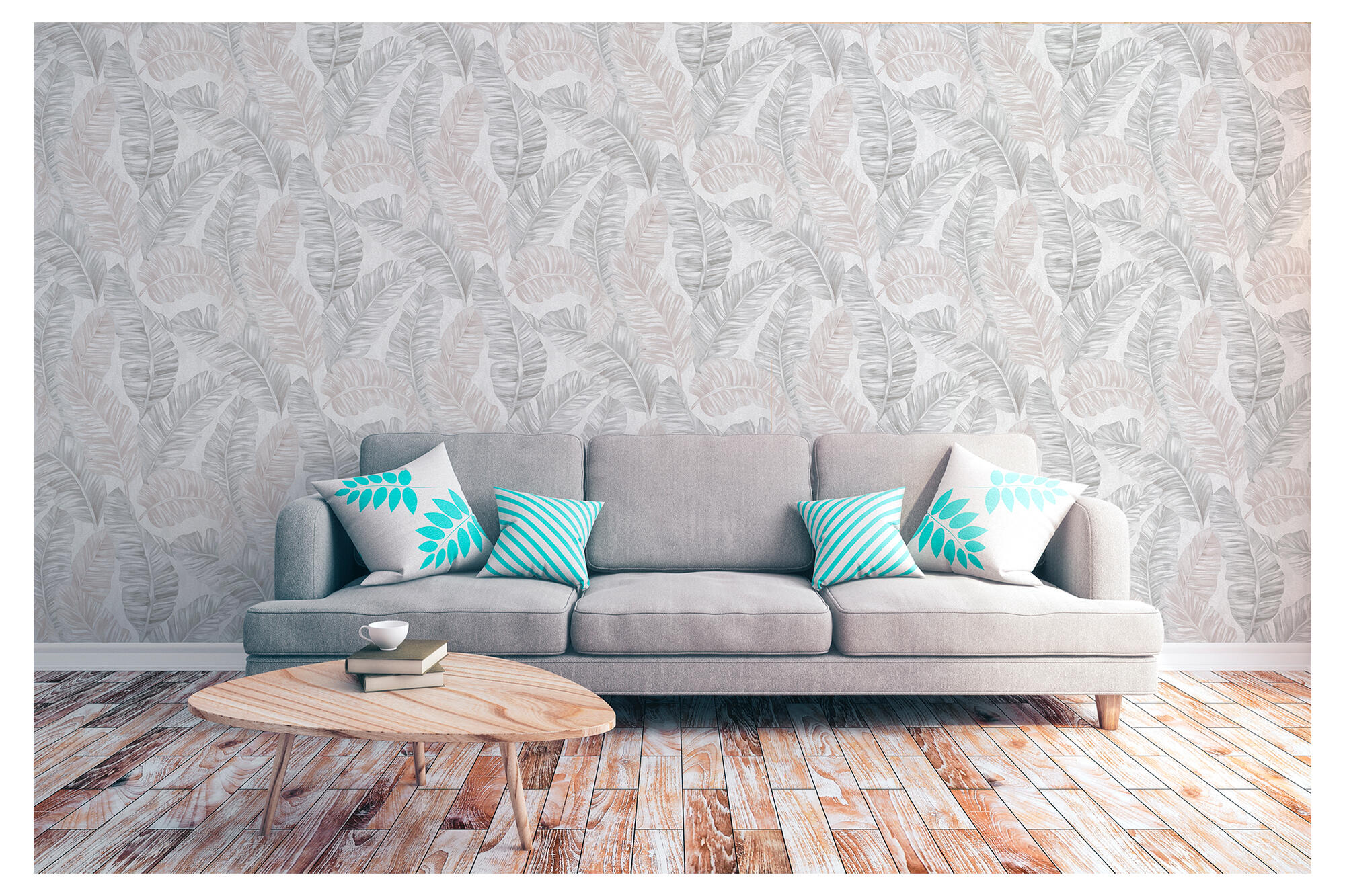 Papel pintado vinilo naturaleza hojas 445402 beige