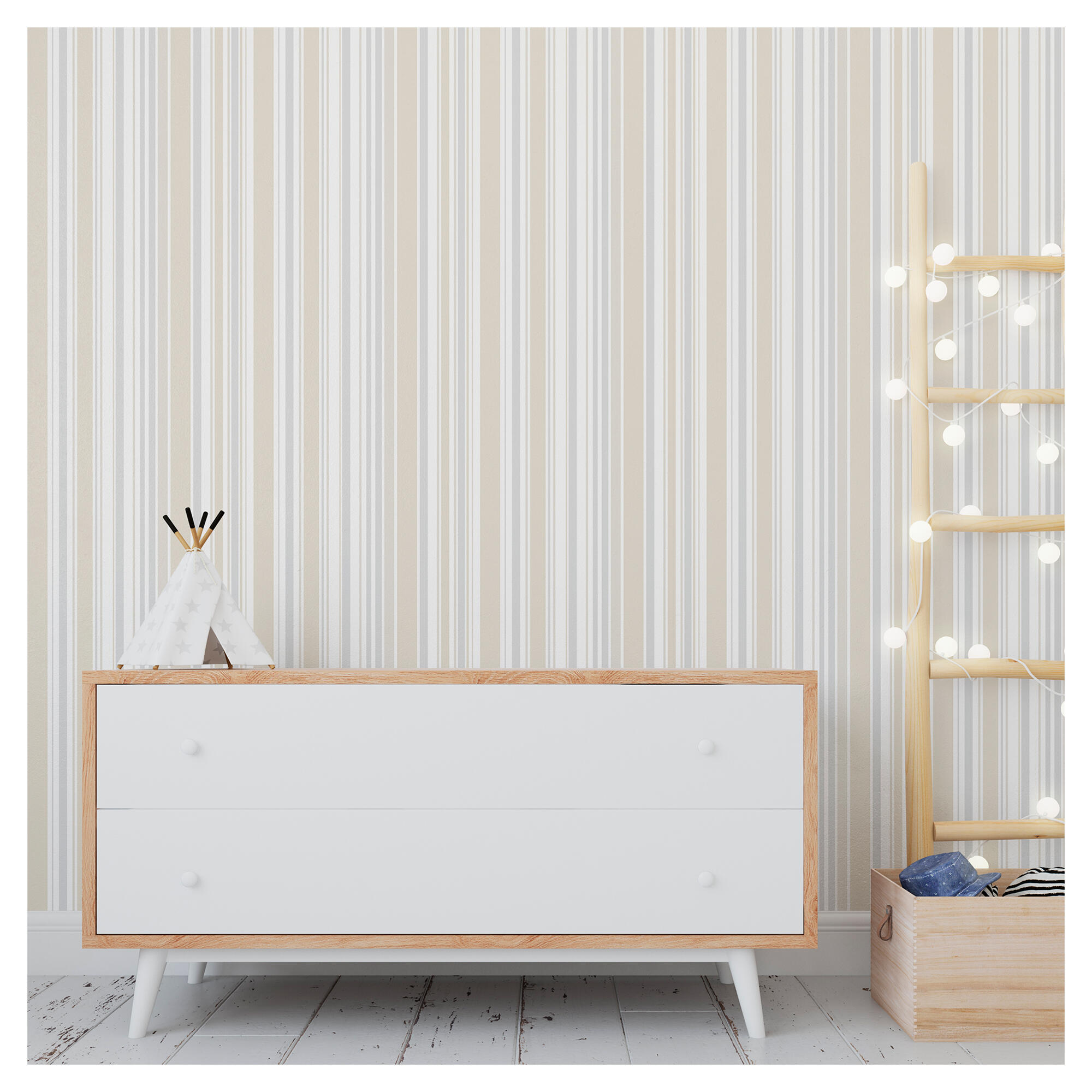 Papel pintado tapiz aplicación cola en papel rayas gr/bg 6575 beige vinelus 52cmx10m