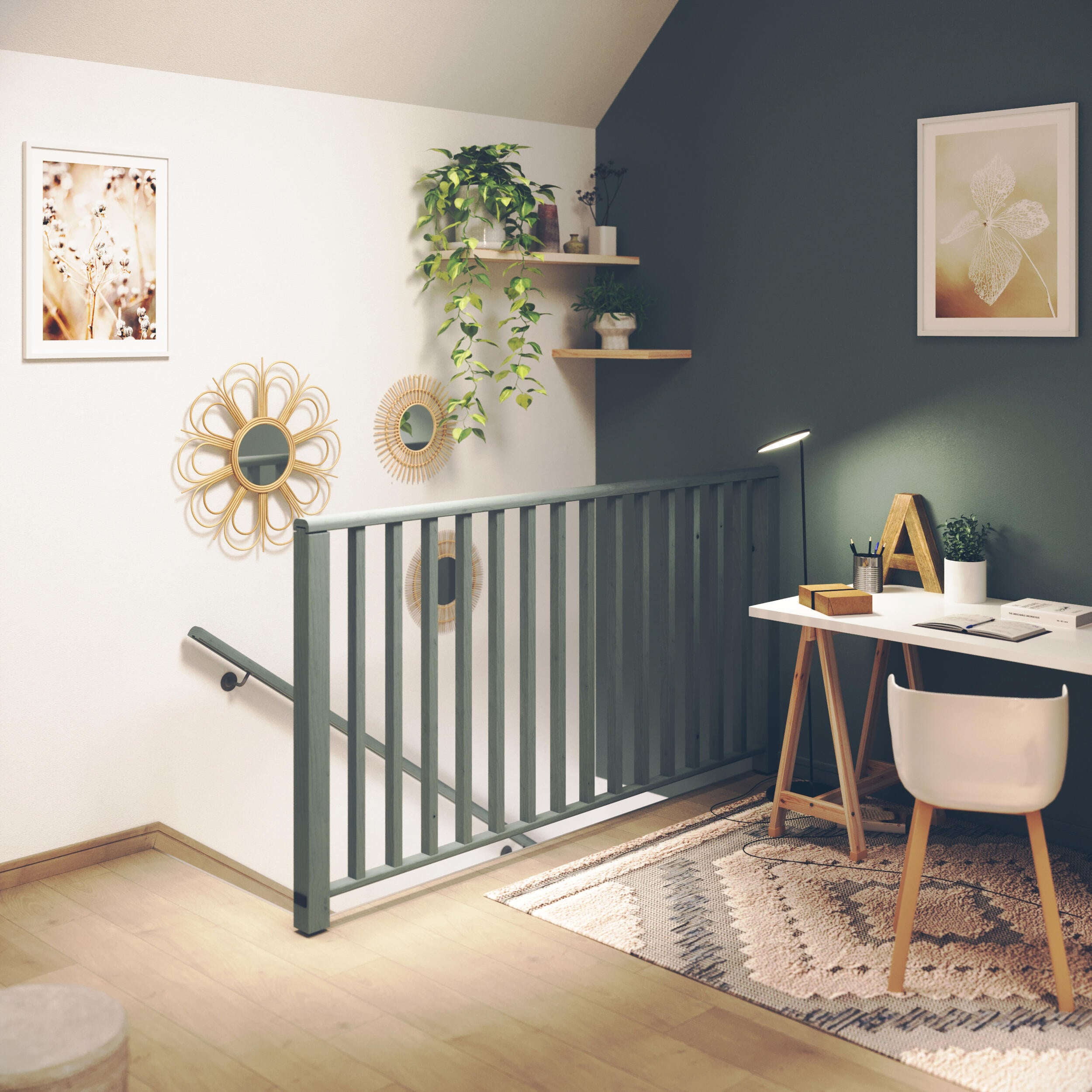 Balaustra in kit BURGER Fir in legno naturale, corrimano in abete, L 207 cm fissaggio a pavimento - 2