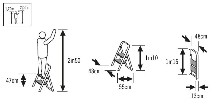 Marche pied HAILO Safety Plus 2 marches larges pliable en acier avec poignées - 3