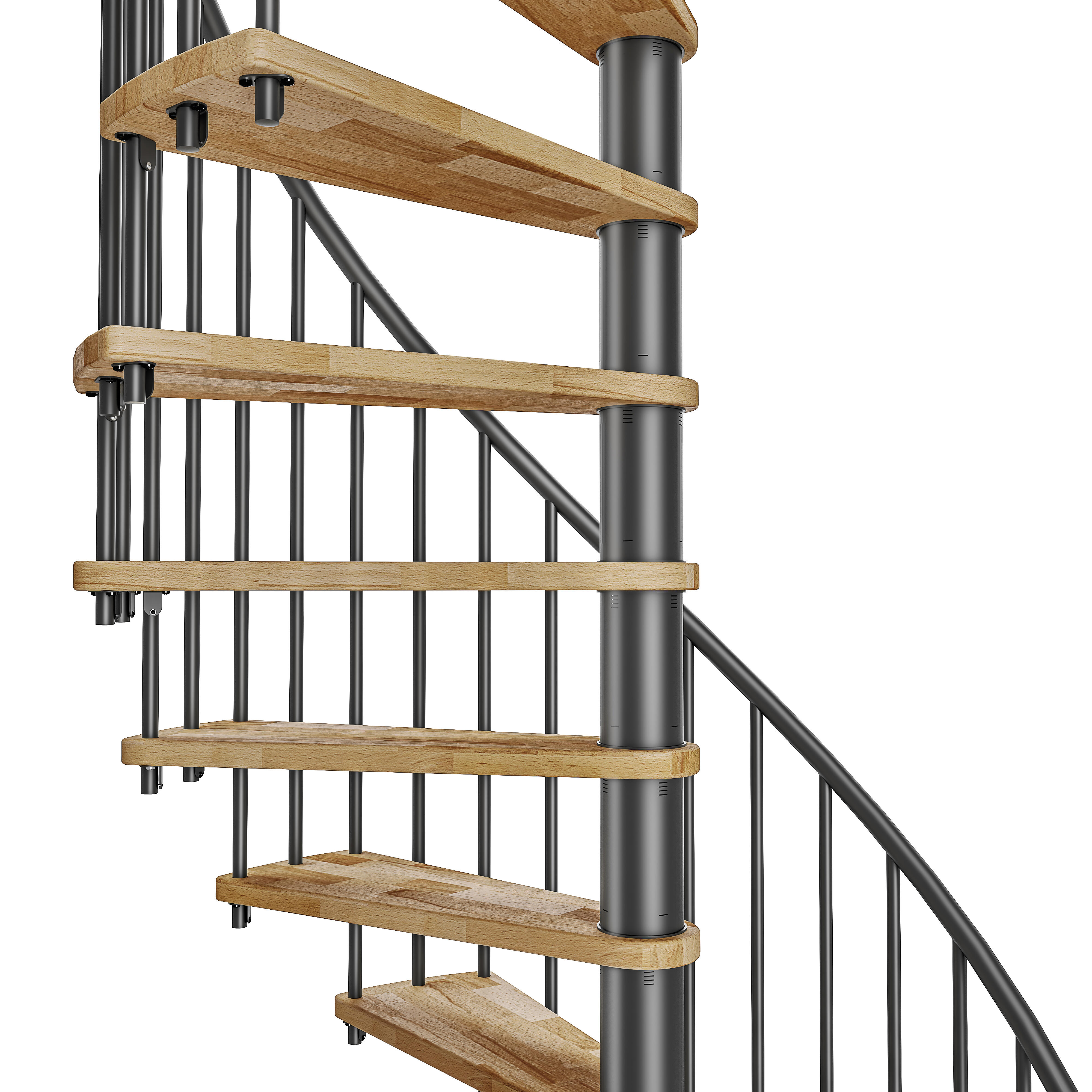 Escalier colimaçon acier noir 13marches bois lamellé collé, ∅120 cm, Spiranobois - 6