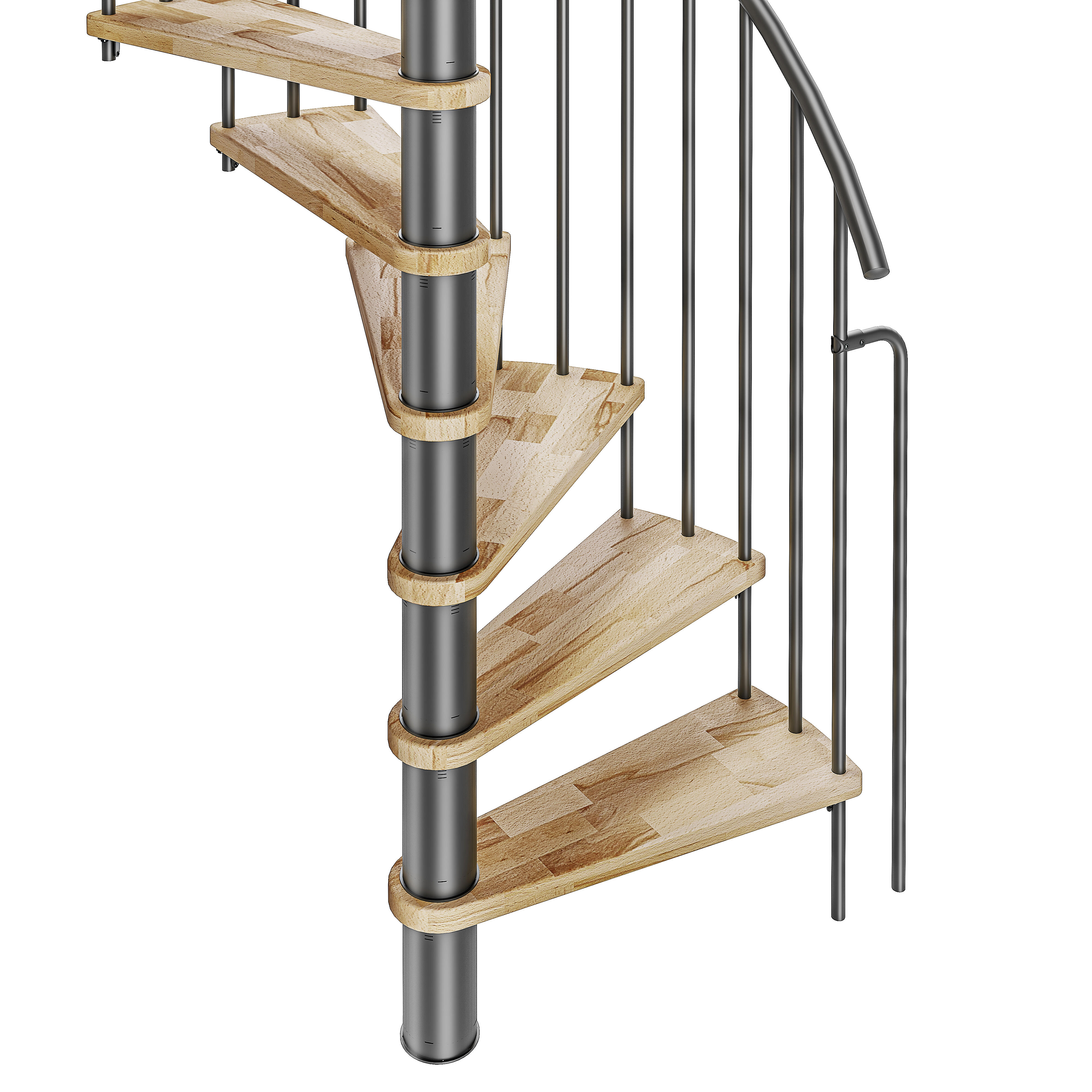 Escalier colimaçon acier noir 13marches bois lamellé collé, ∅120 cm, Spiranobois - 4